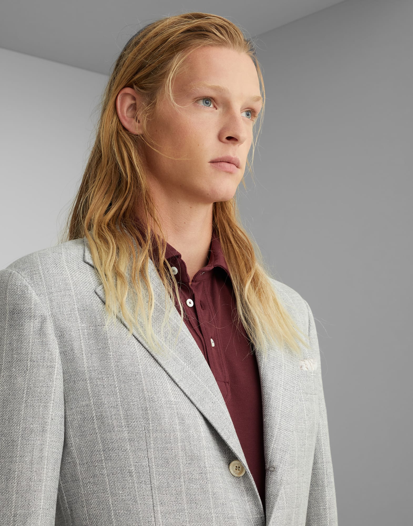 Linen, wool and silk chalk stripe deconstructed Cavallo blazer