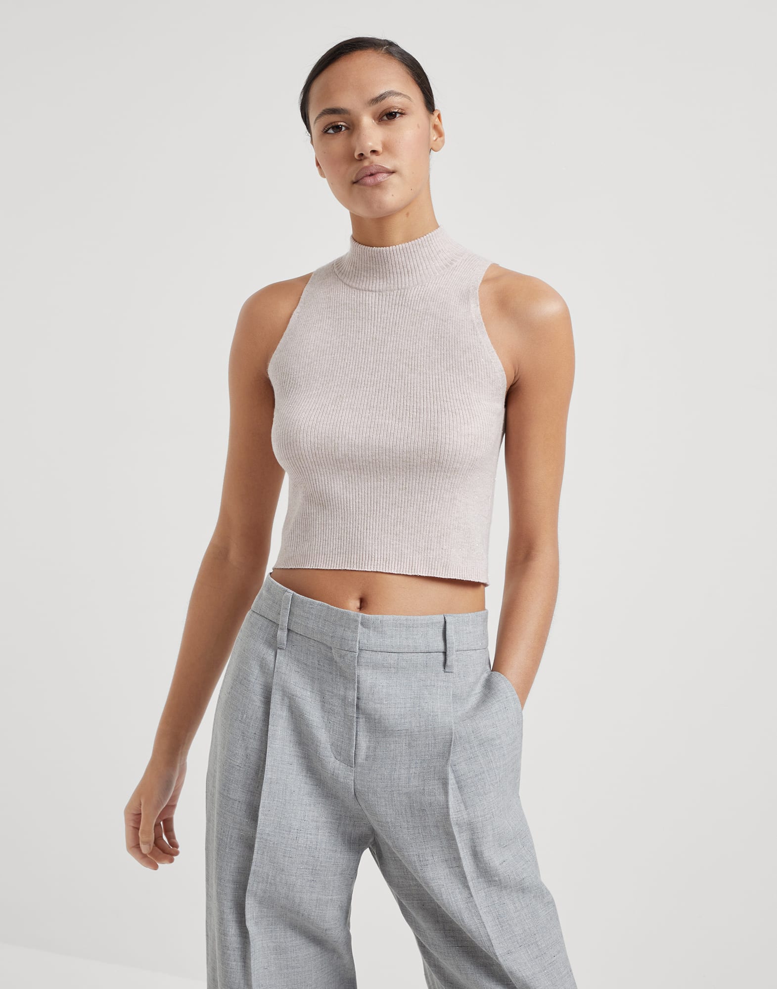 Sparkling cashmere rib knit top