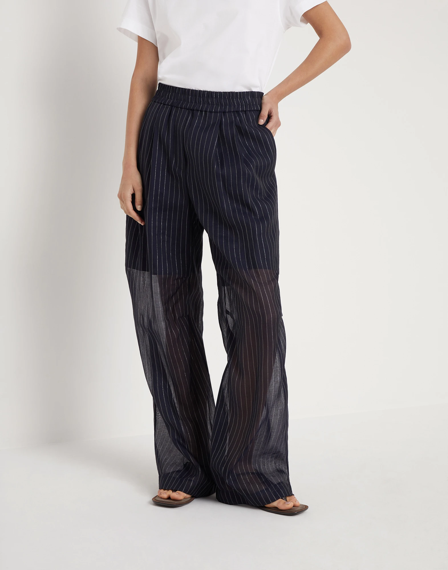 Cotton sparkling stripe gauze loose trousers