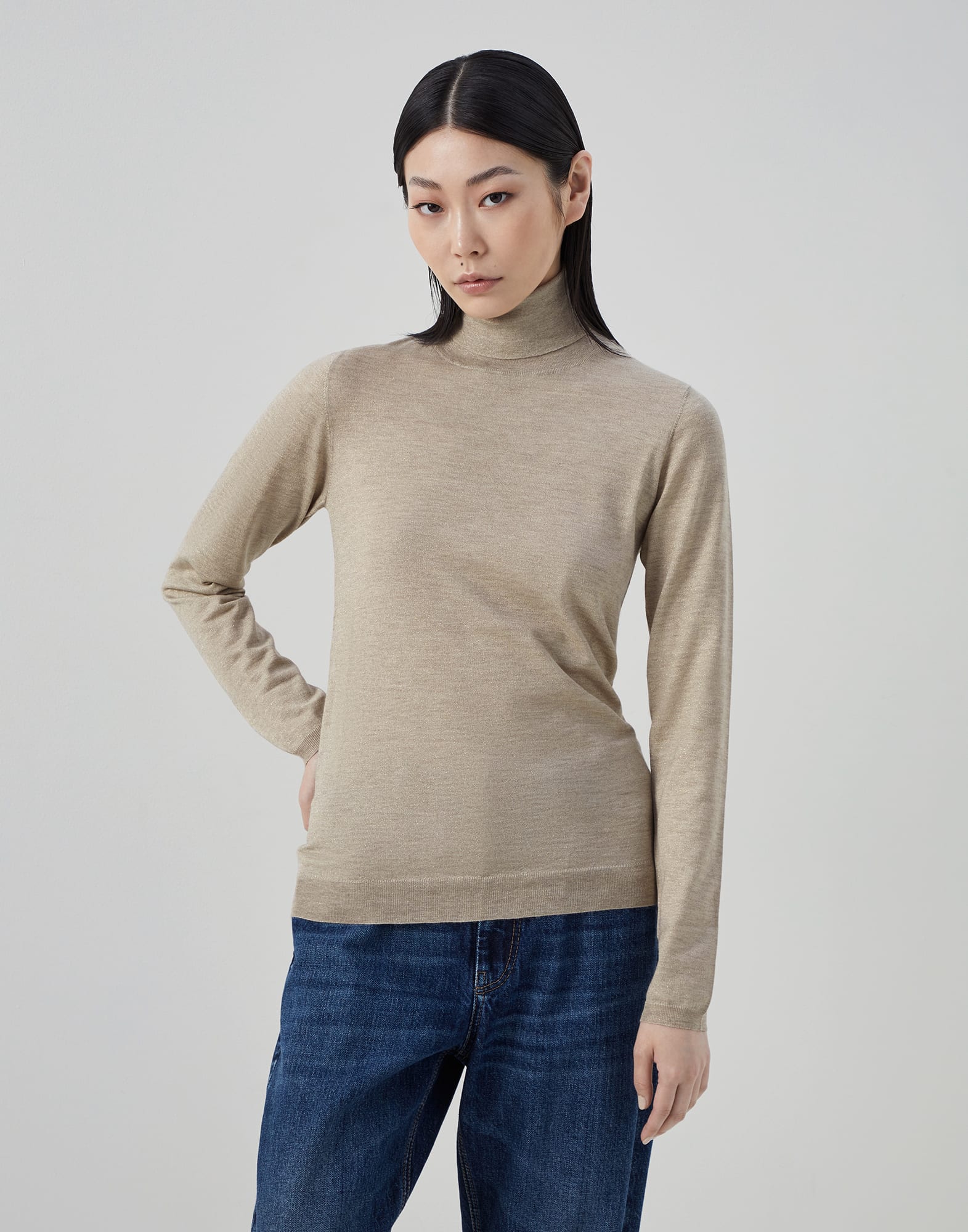 Sparkling cashmere and silk lightweight turtleneck sweater