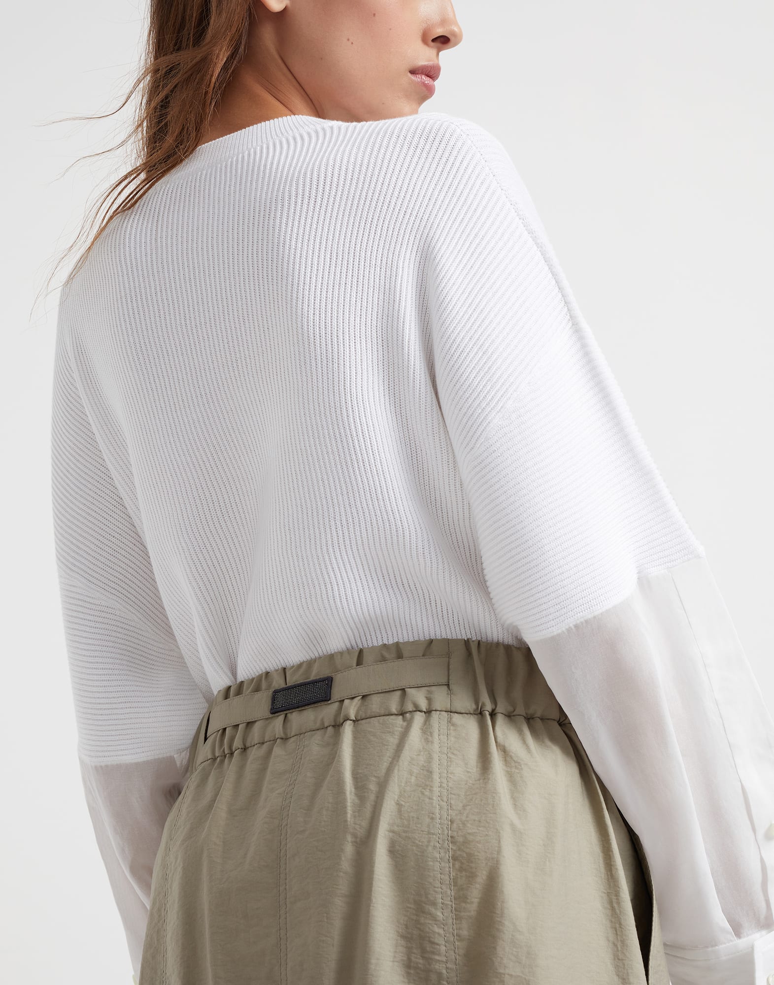 Techno cotton poplin midi track skirt with shiny tab