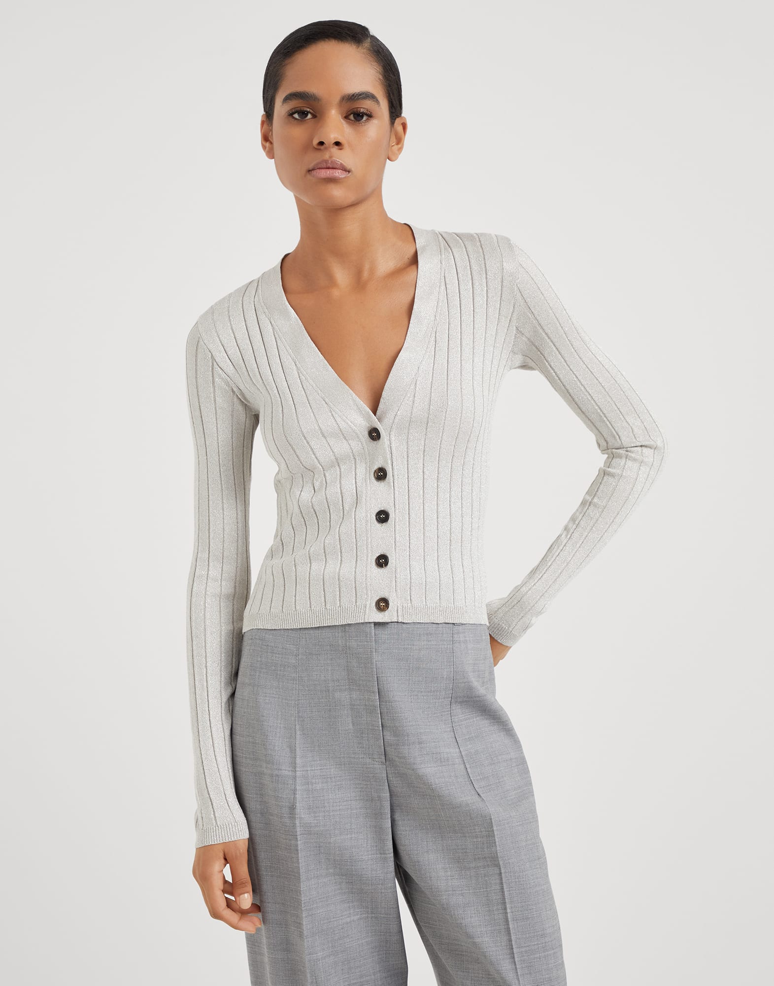 Sparkling silk lightweight rib knit cardigan