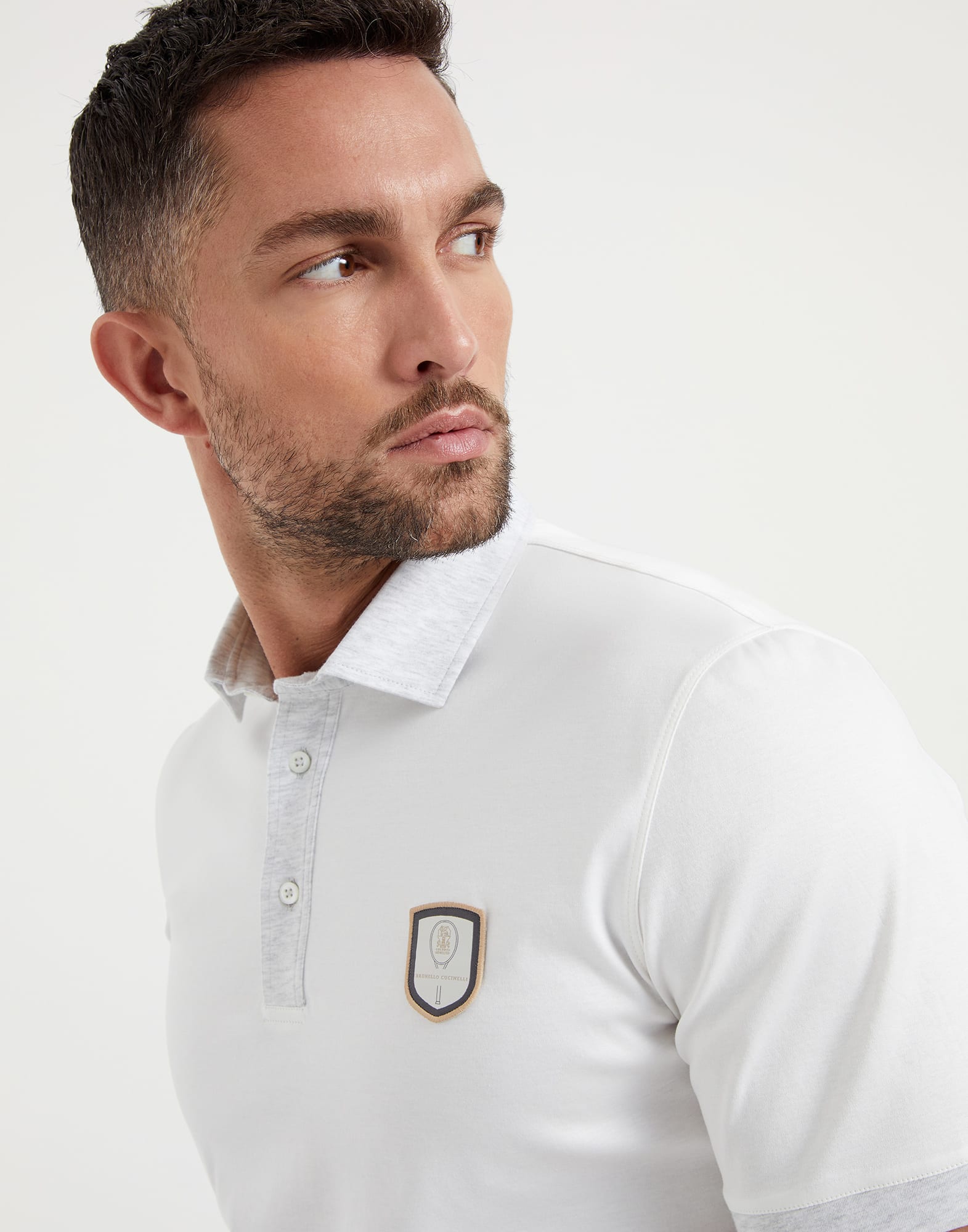 Cotton jersey polo with contrast details and tennis badge