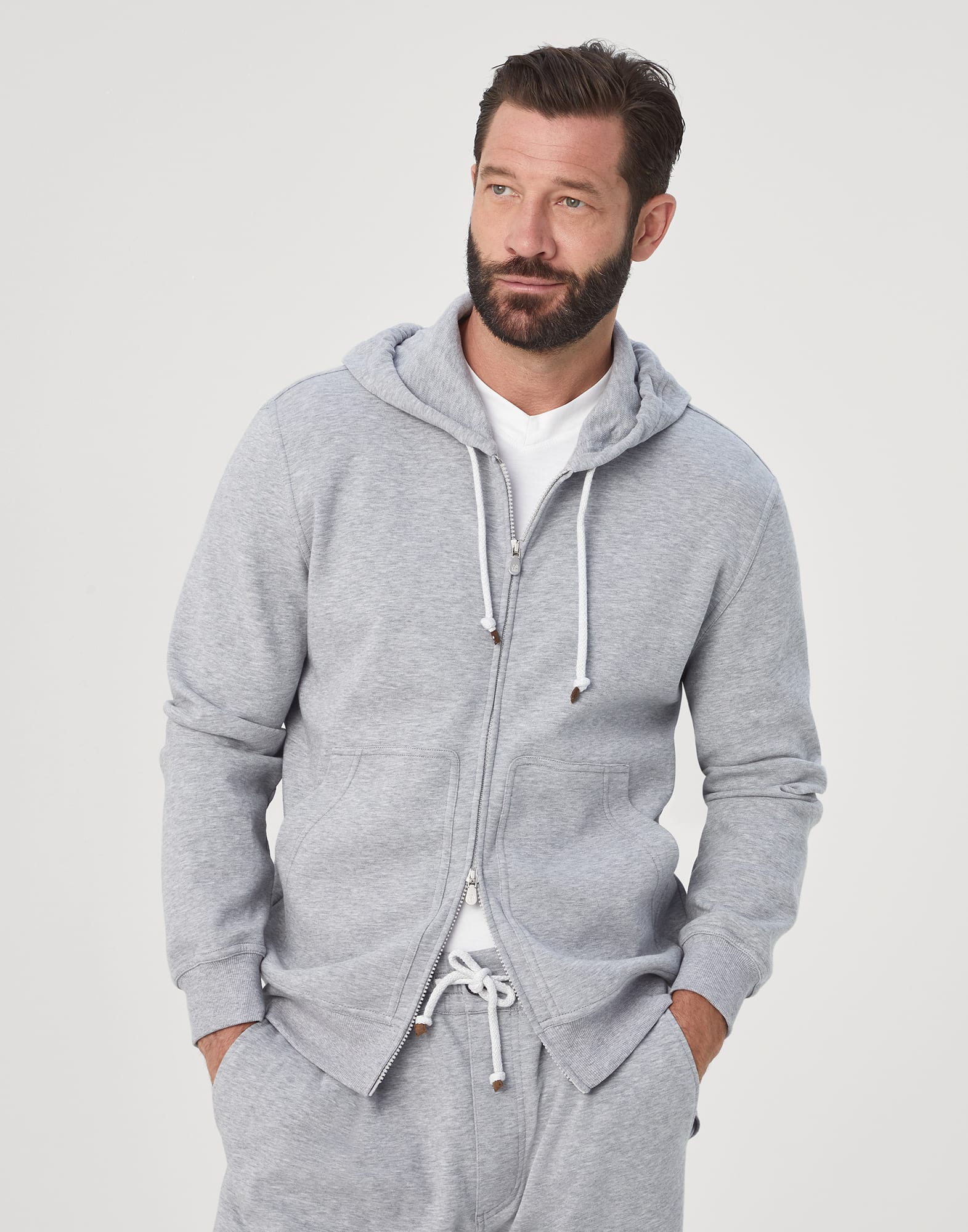 Techno cotton French terry hooded sweatshirt with zipper