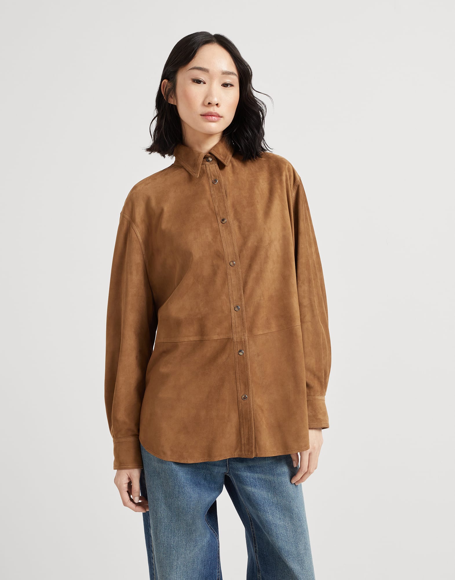 Suede shirt with monili