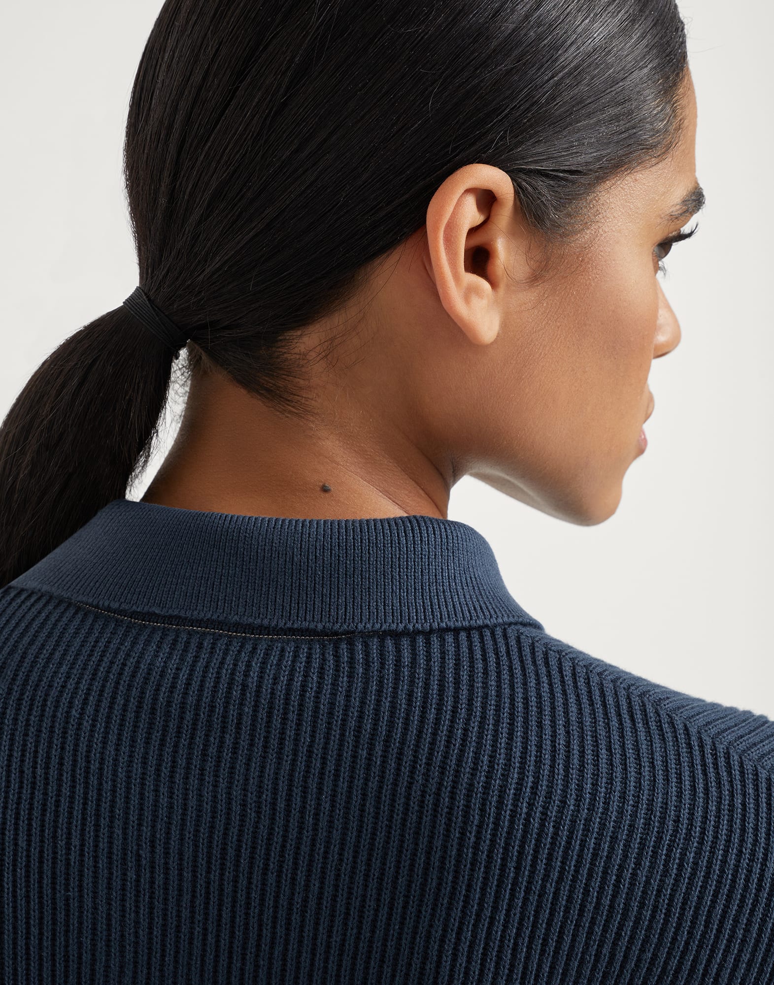 Cotton English rib polo-style sweater with monili