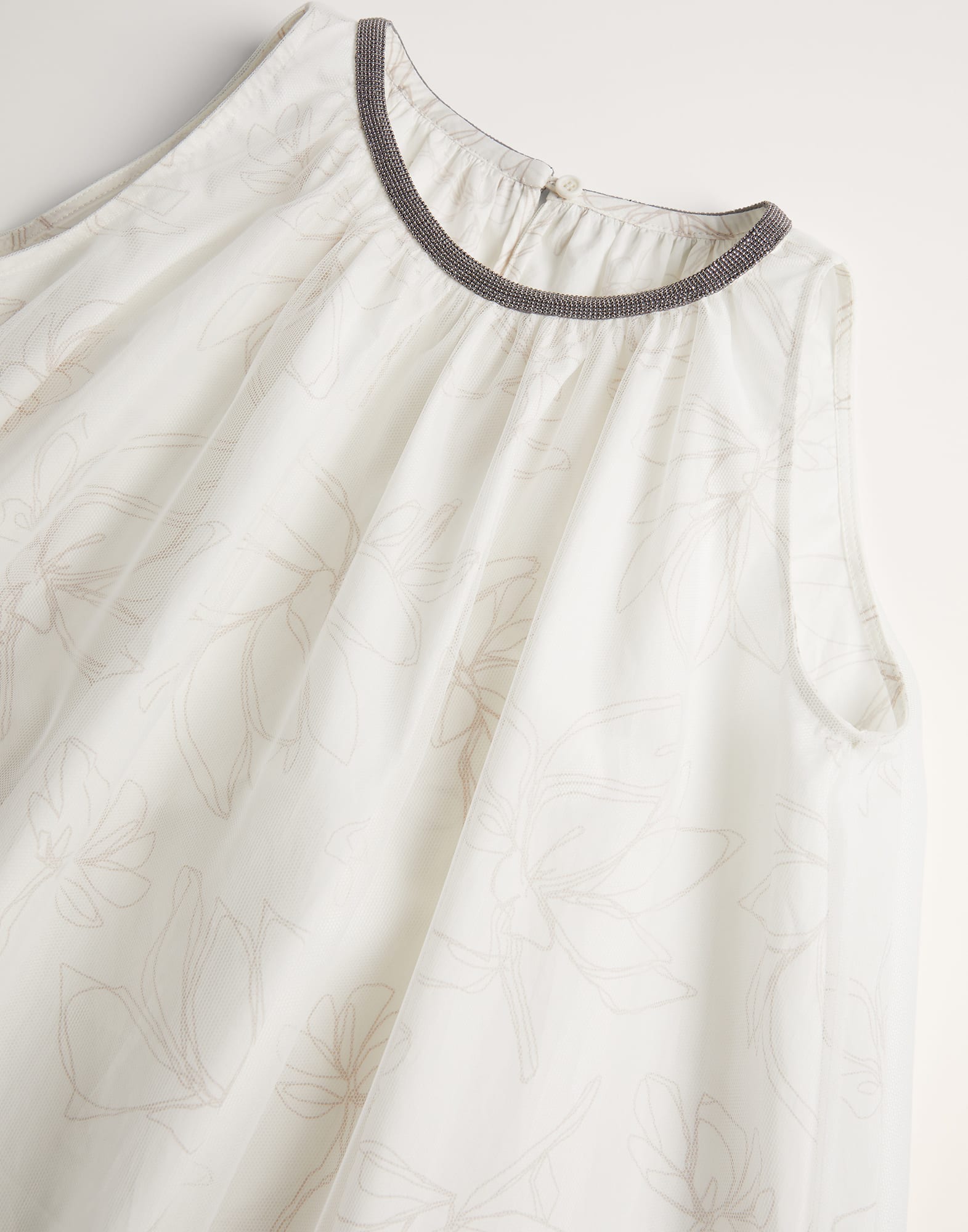 Flower doodle cotton poplin and tulle dress with monili