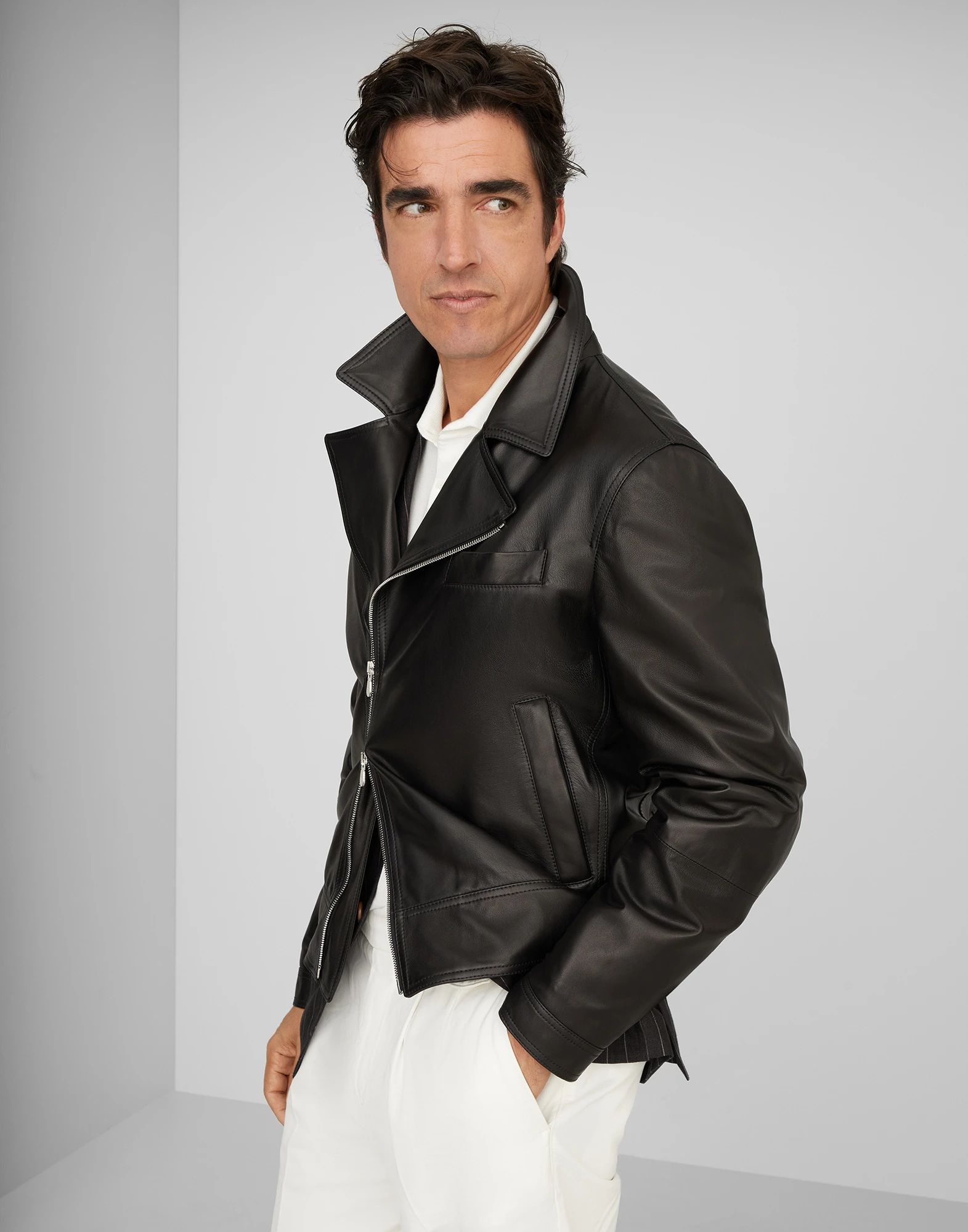 Polished nappa leather biker jacket