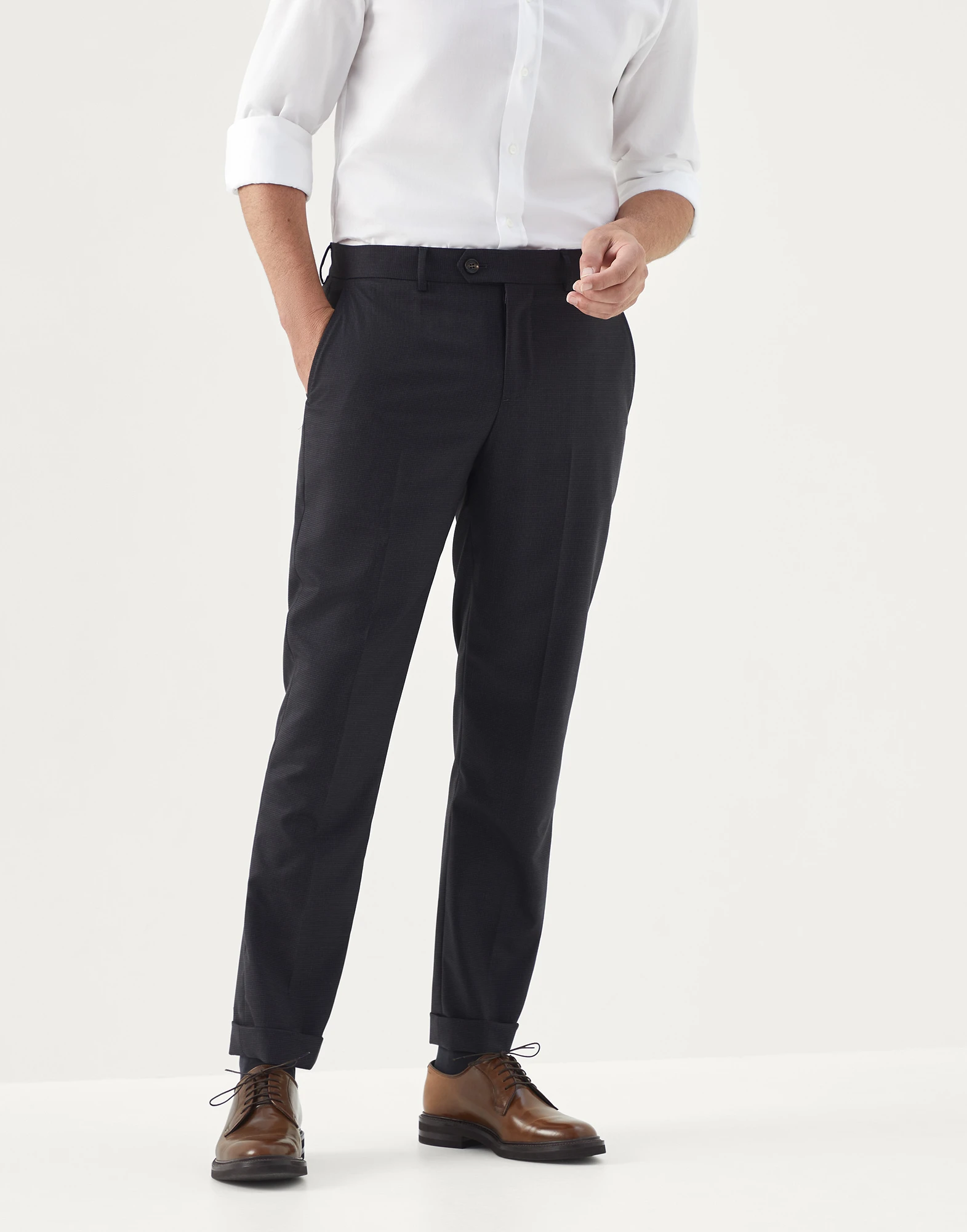Virgin wool houndstooth formal fit trousers