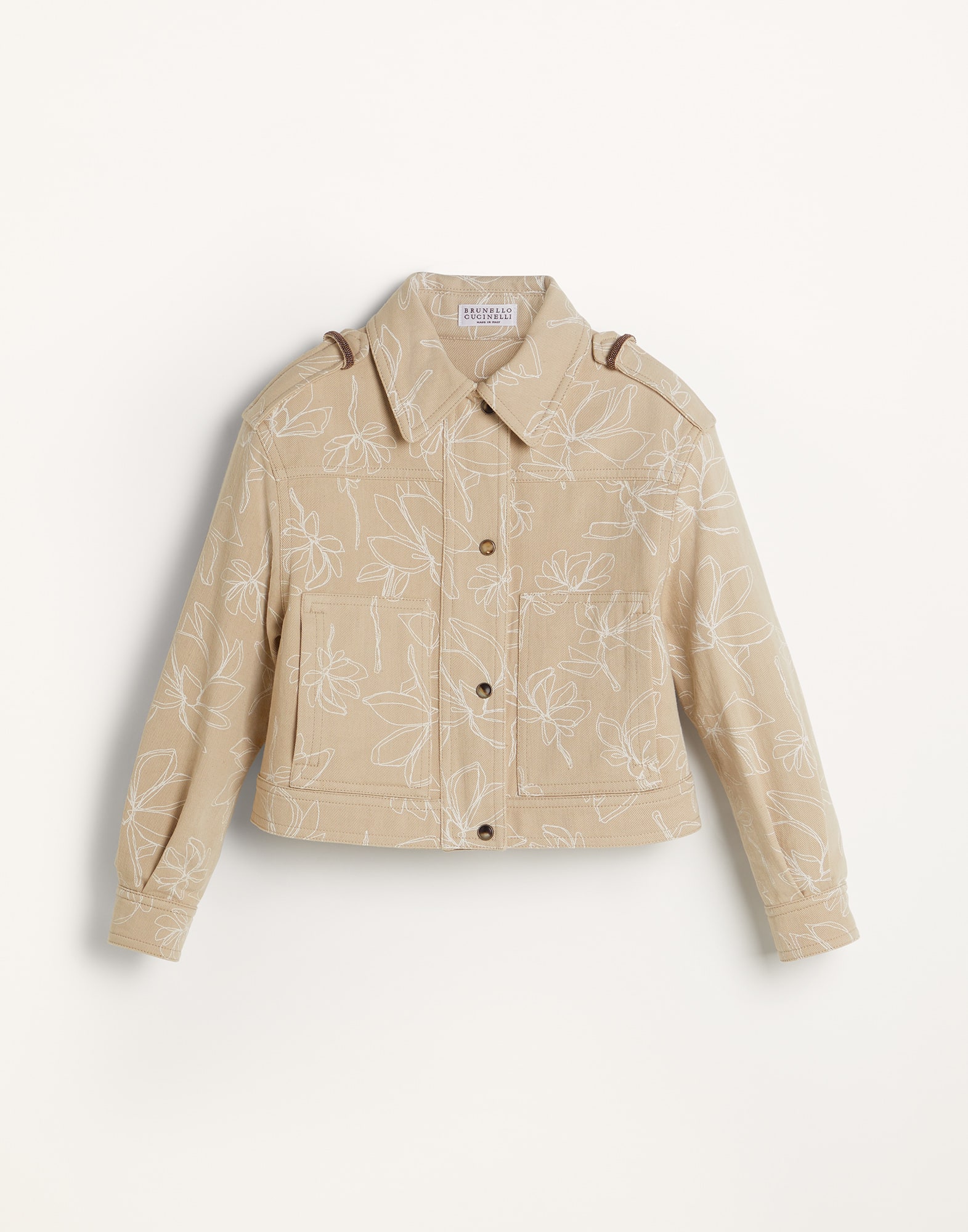 Flower doodle denim jacket with monili