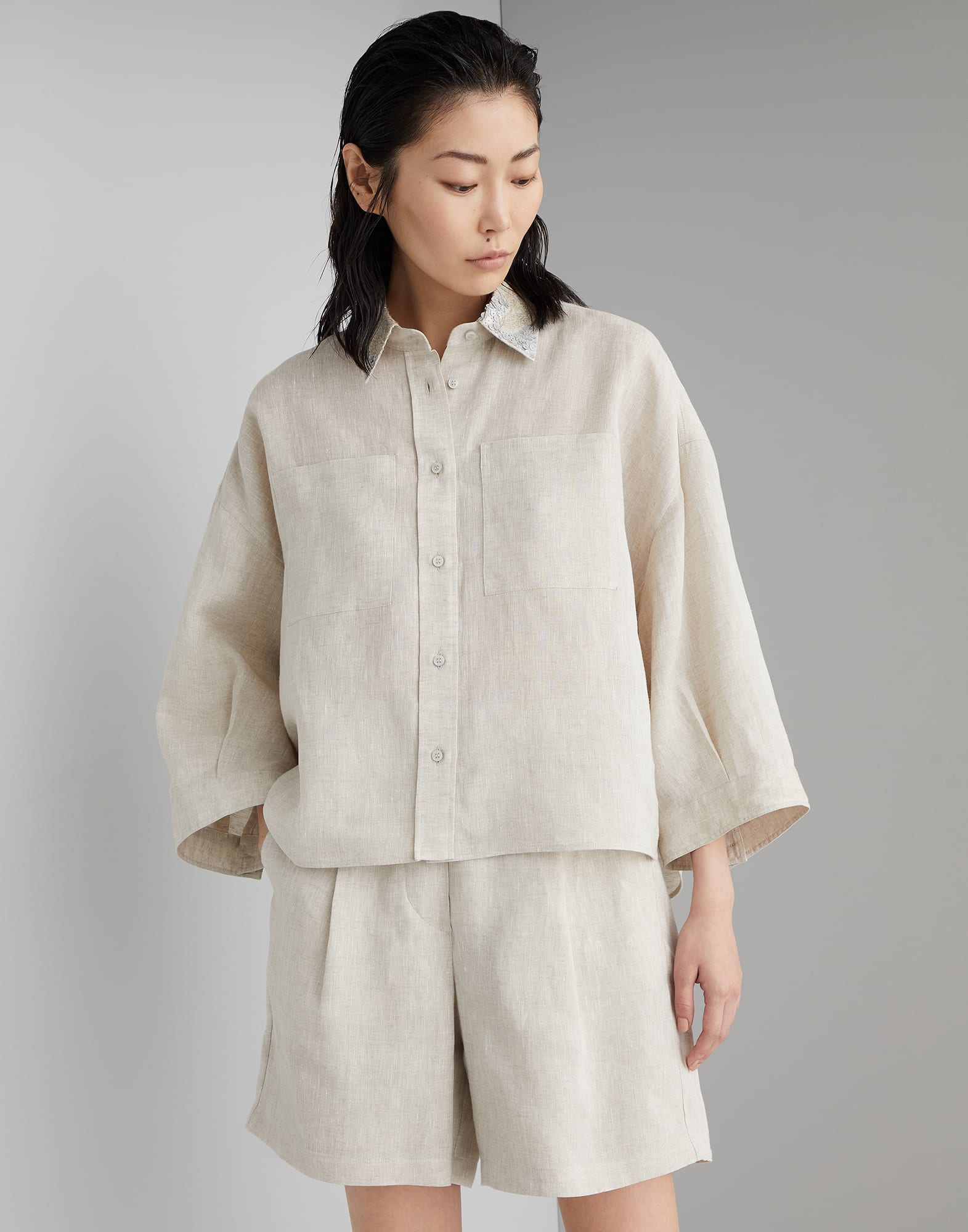 Lessive linen shirt with dazzling magnolia collar