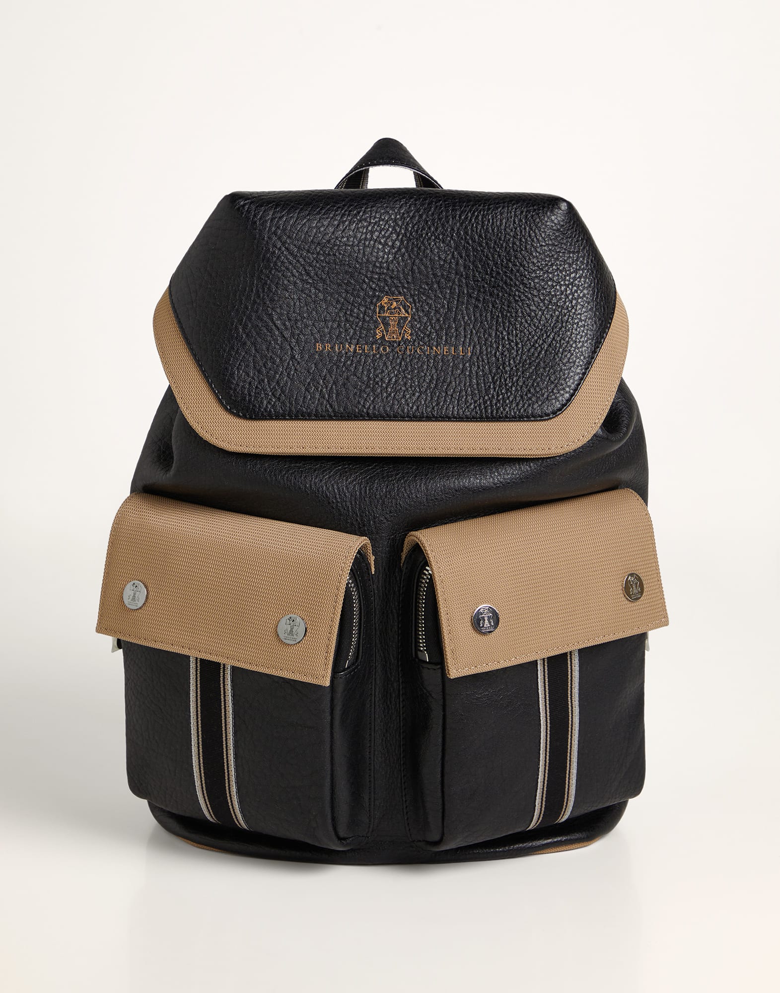 Grained calfskin and nylon backpack