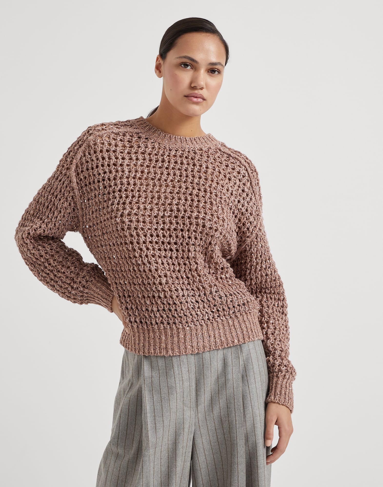 Silk and linen rustic dazzling net sweater