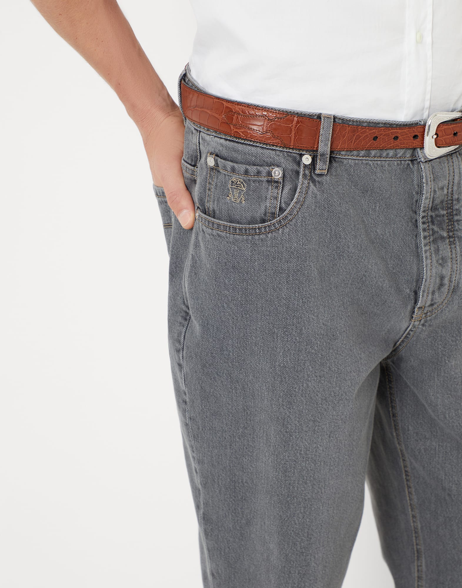 Grayscale denim straight fit five-pocket trousers