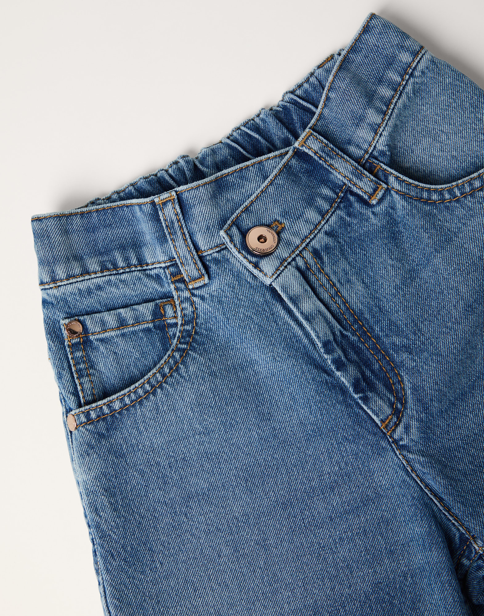 Classic denim loose wrap trousers with monili