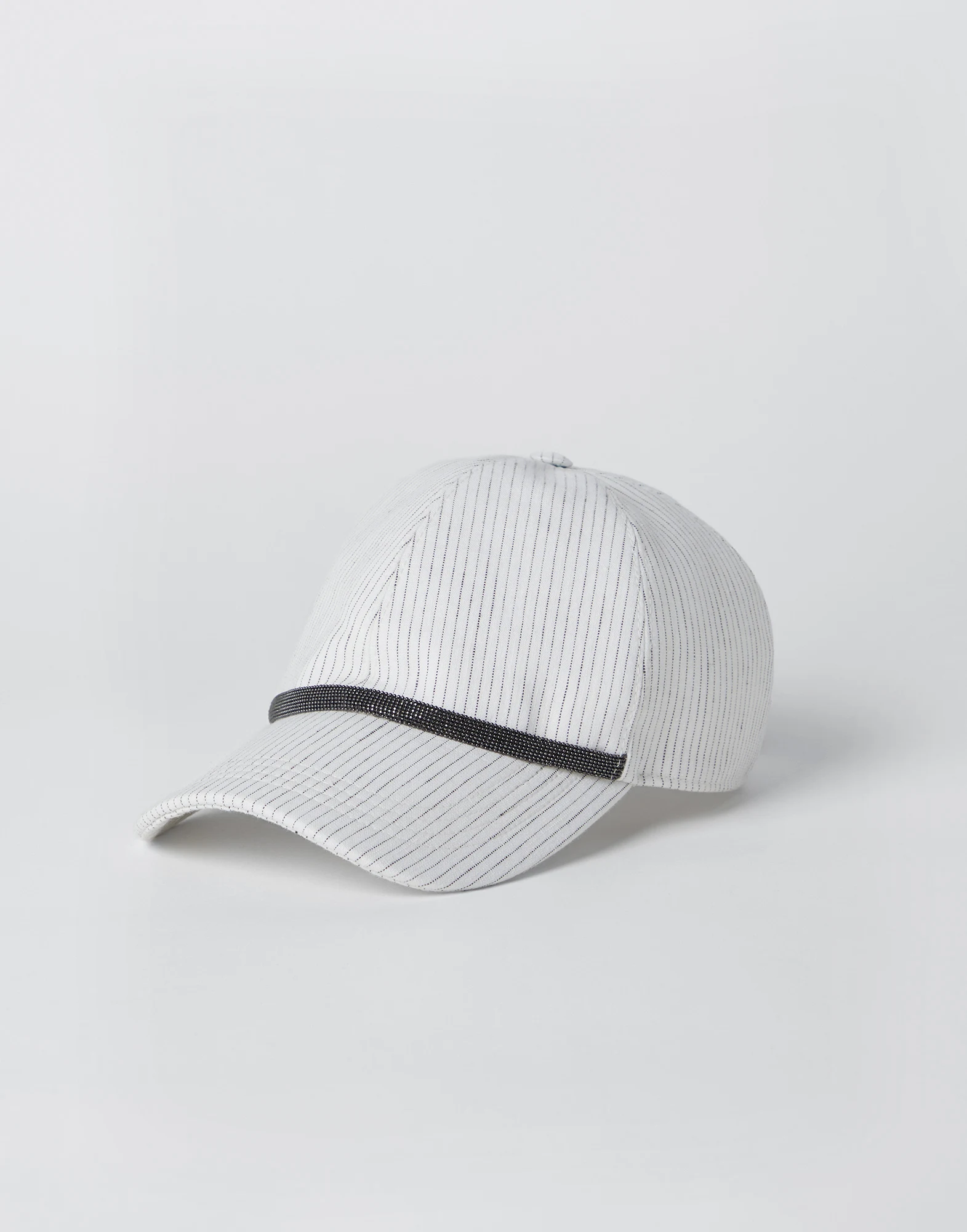 Striped comfort linen and cotton baseball cap with shiny band