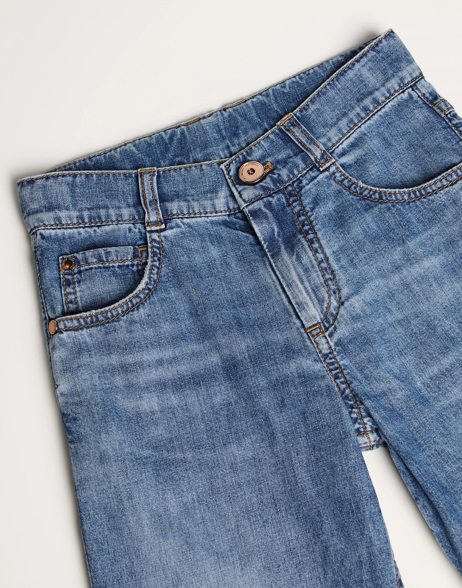 Lightweight denim straight trousers with monili