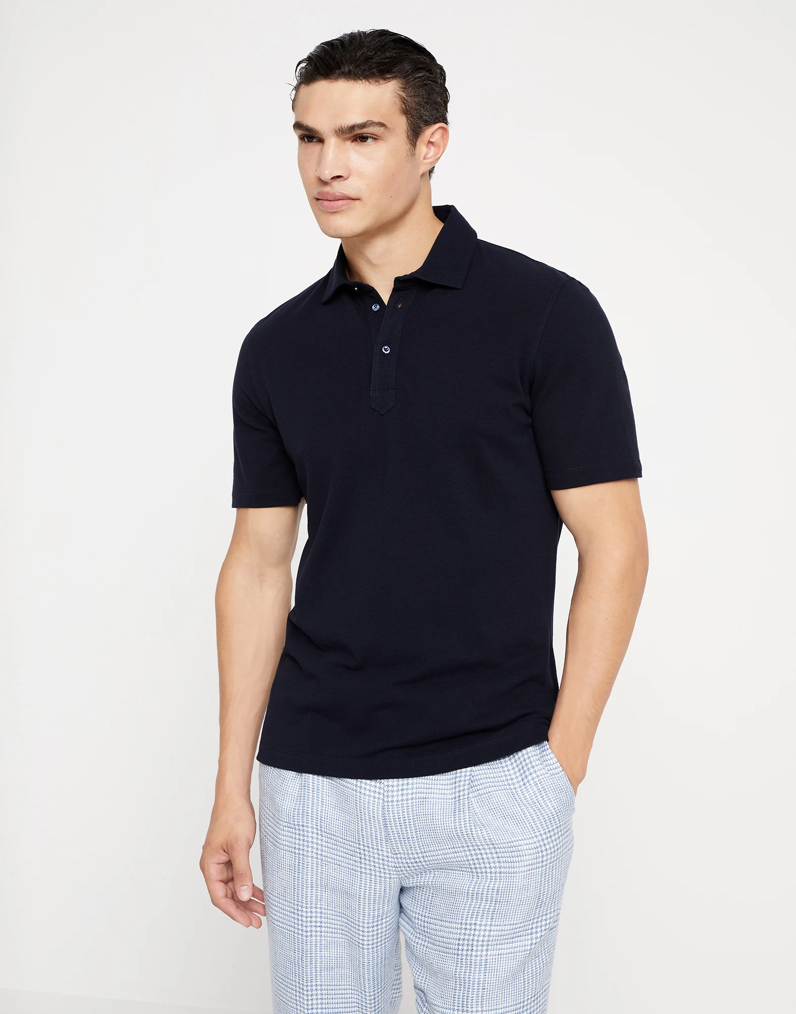Cotton pique shirt-style collar polo