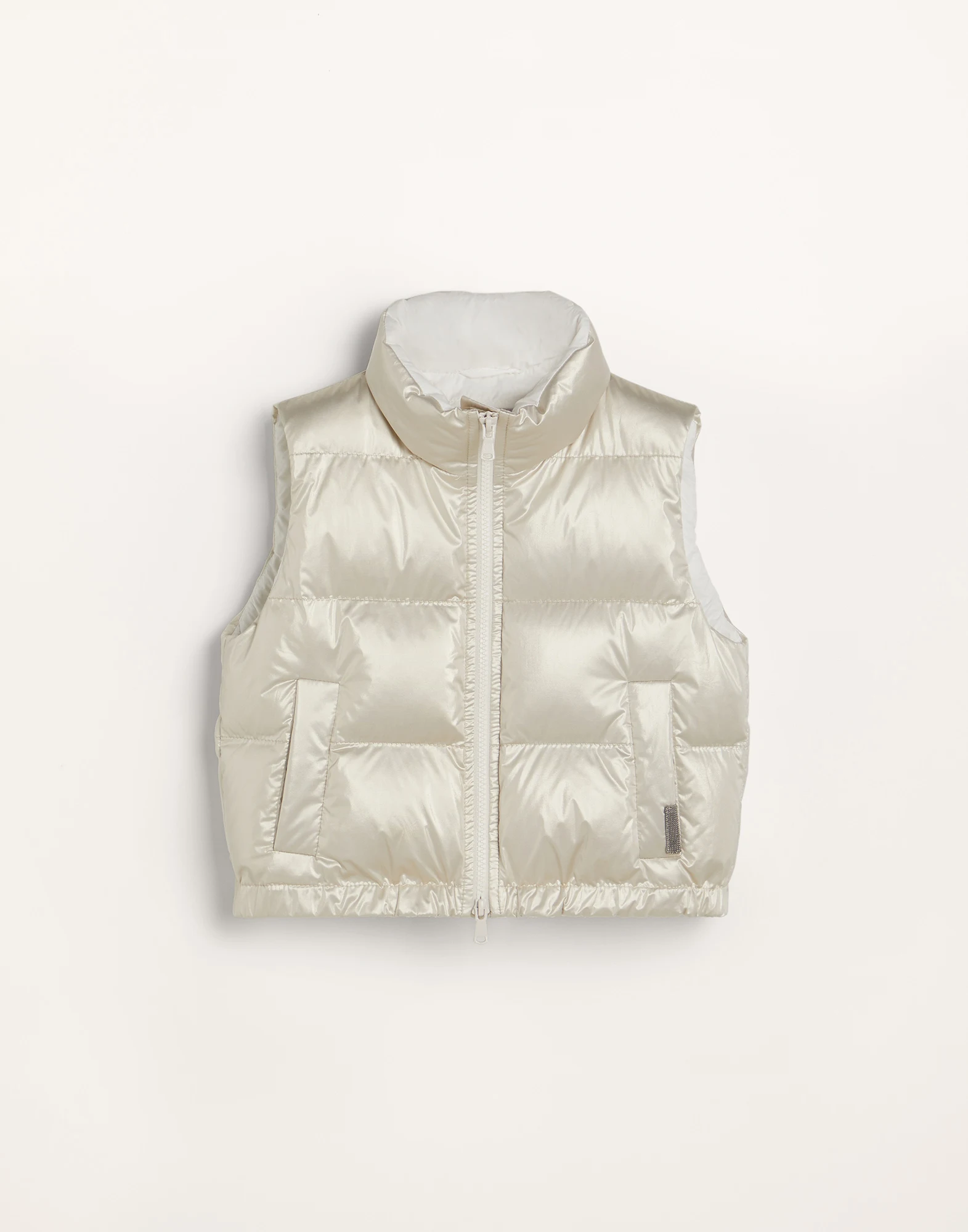 Pearl nylon down vest with monili