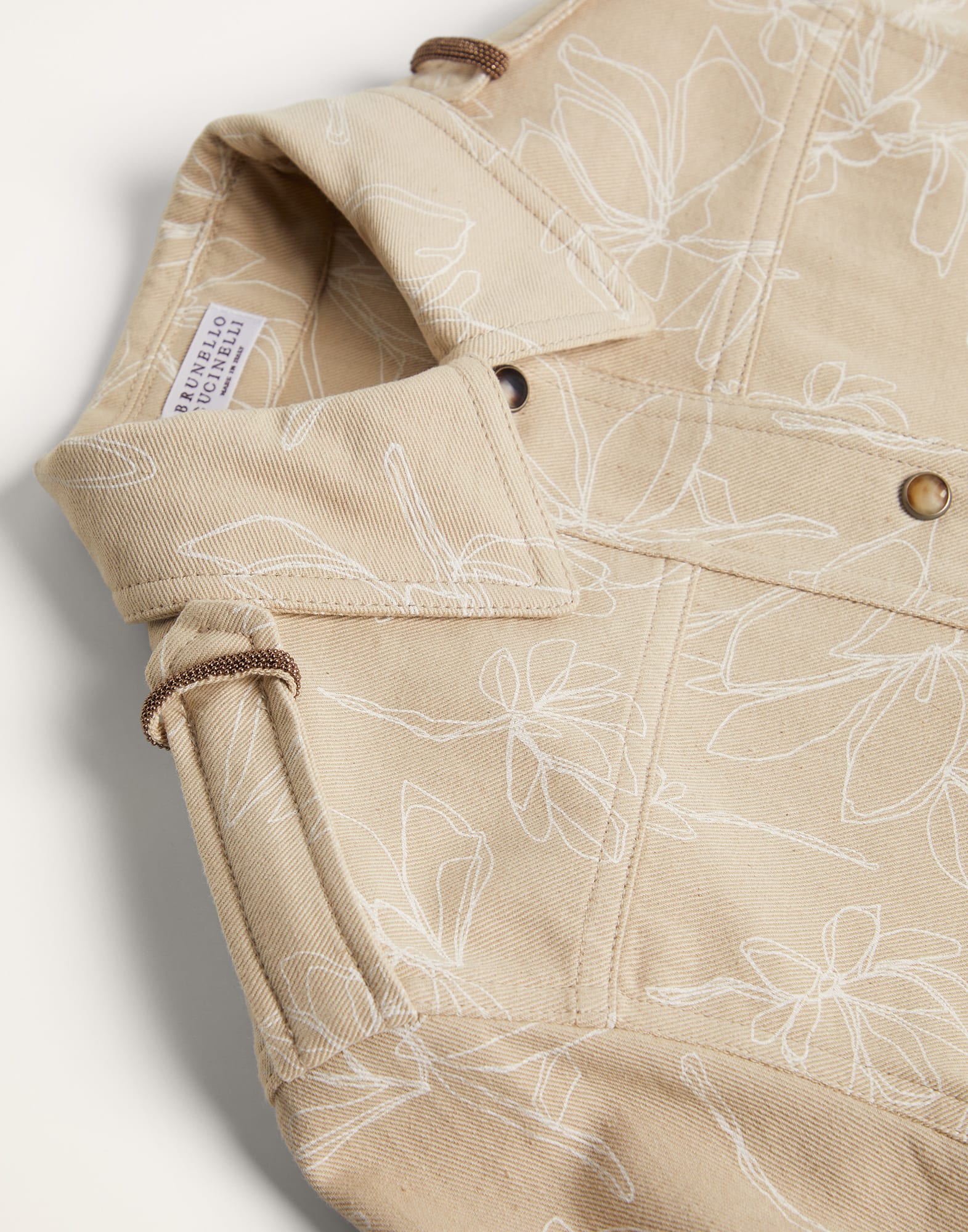 Flower doodle denim jacket with monili