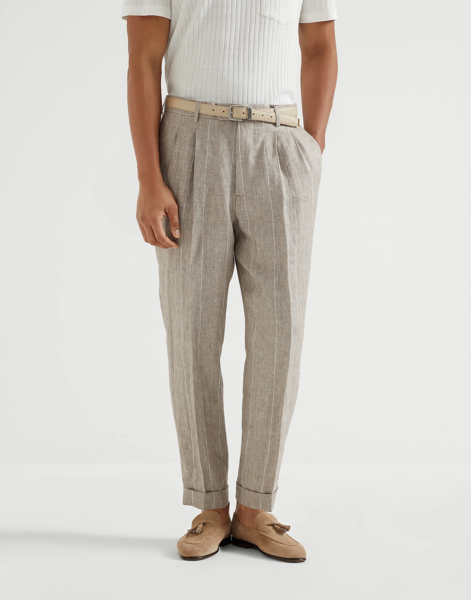 Wide chalk stripe trousers