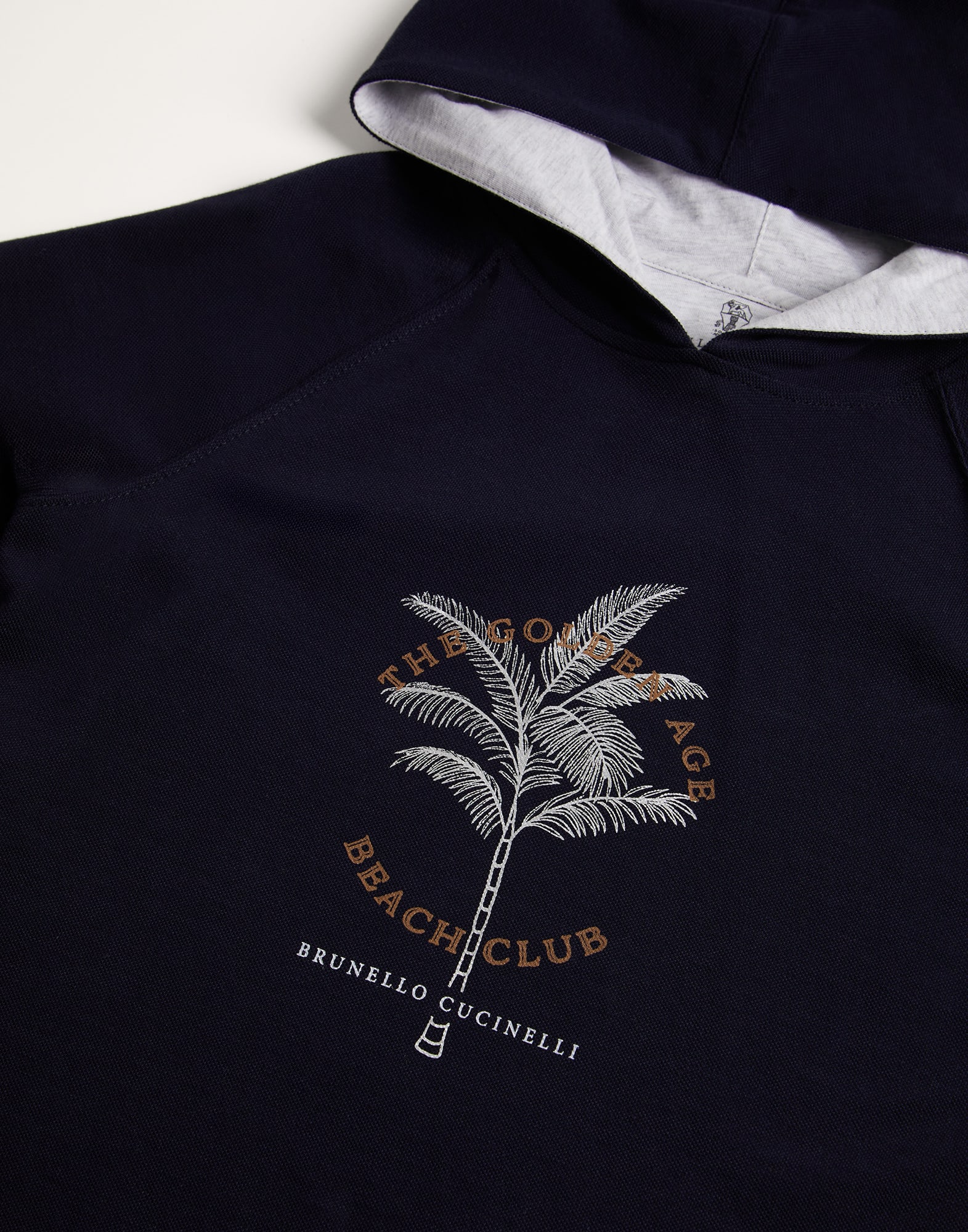 Cotton pique short sleeve hooded sweatshirt with print
