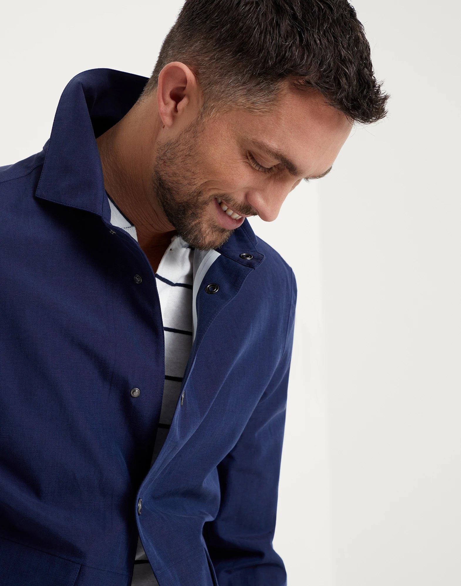 Linen and silk bonded panama overshirt with heat-bonded seams