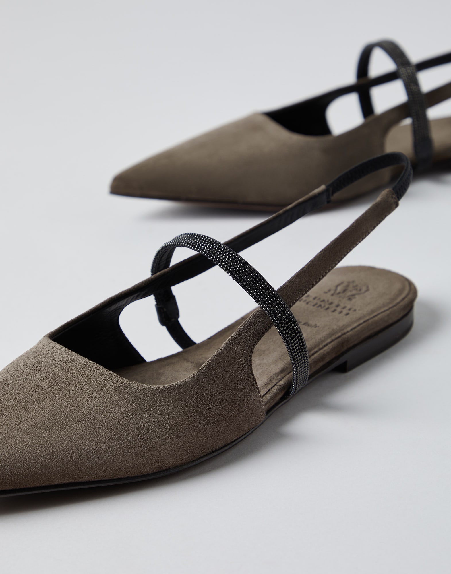 Suede slingback flats with shiny strap