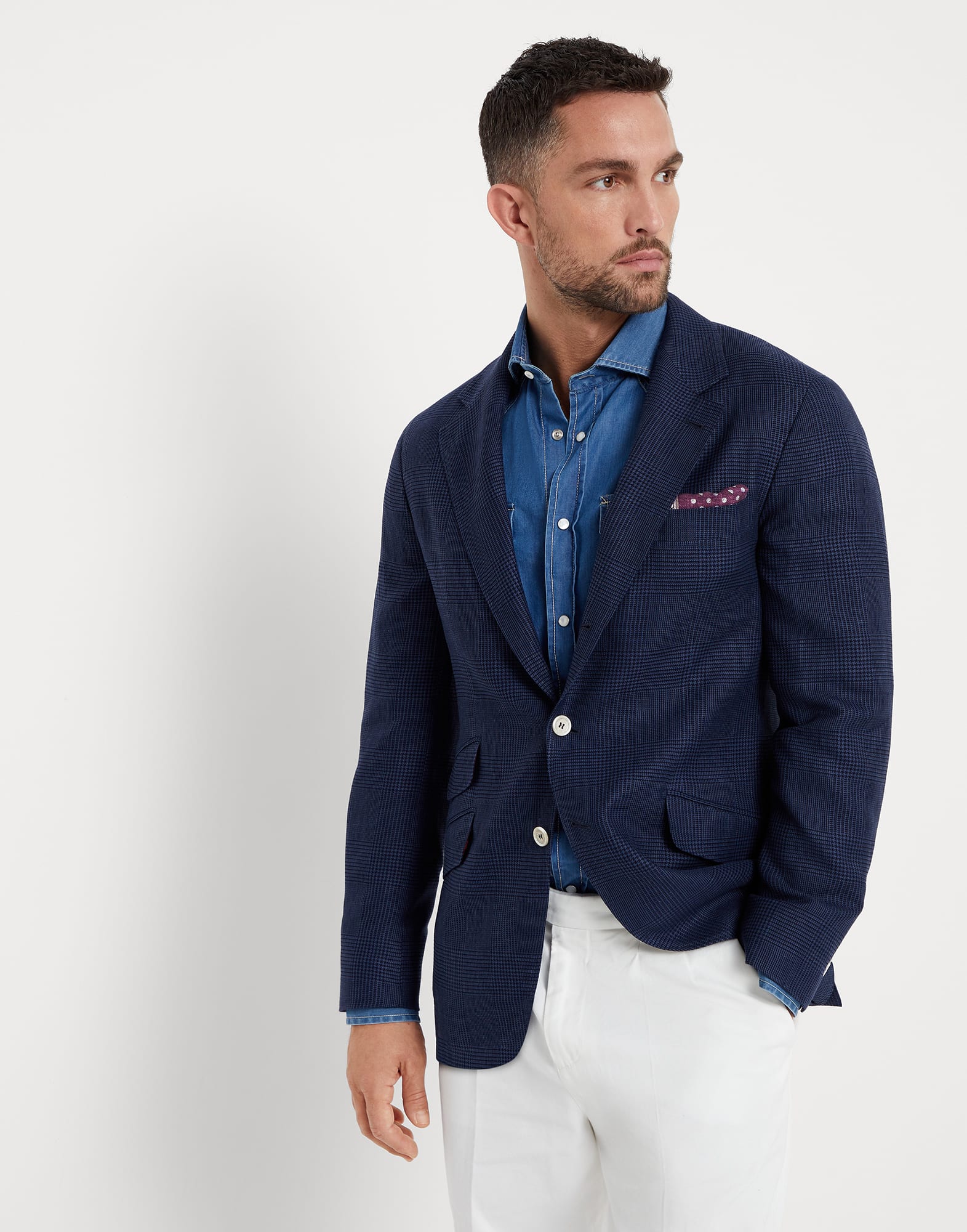 Wool, linen and silk Prince of Wales deconstructed Cavallo blazer