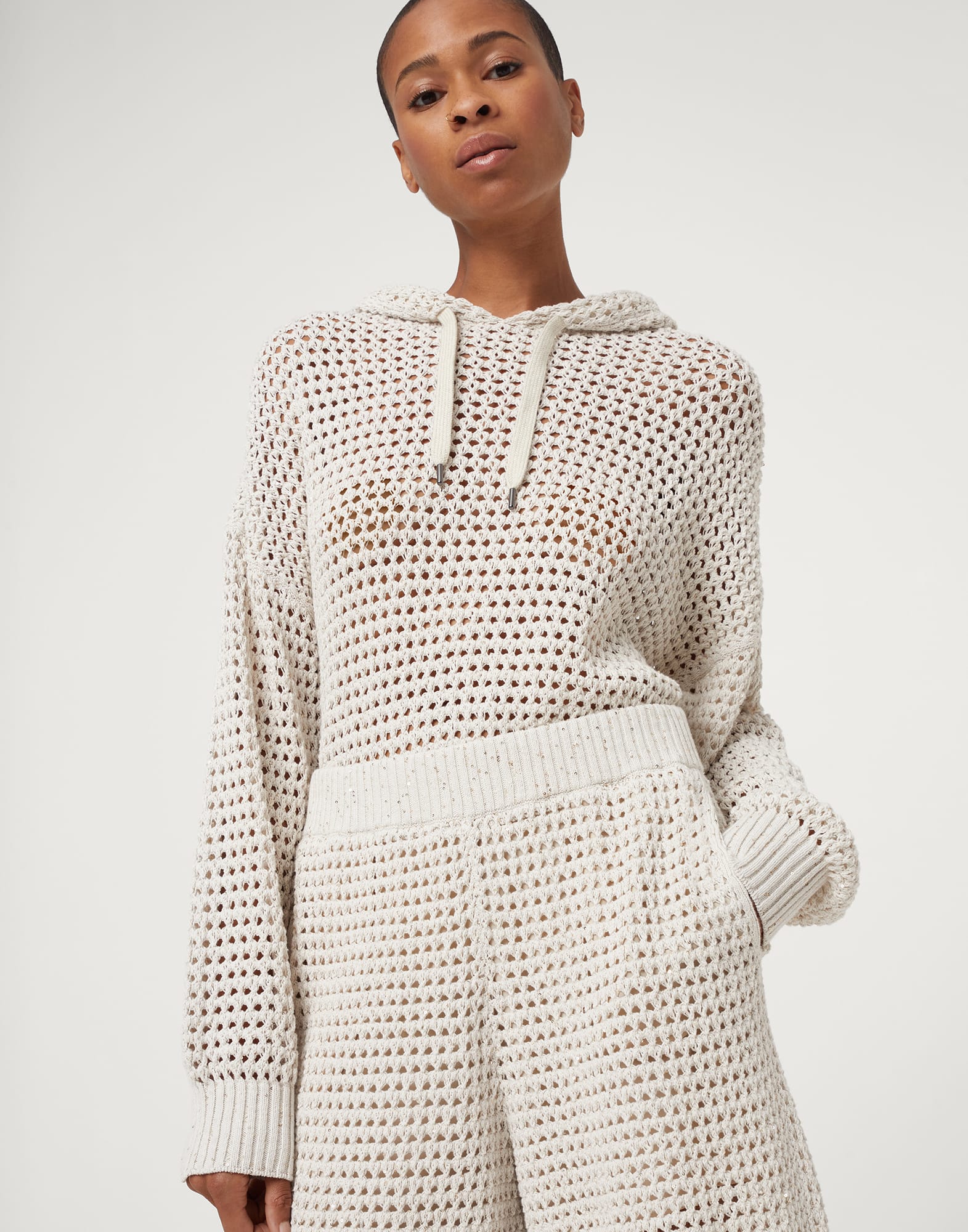 Cotton dazzling net knit shorts