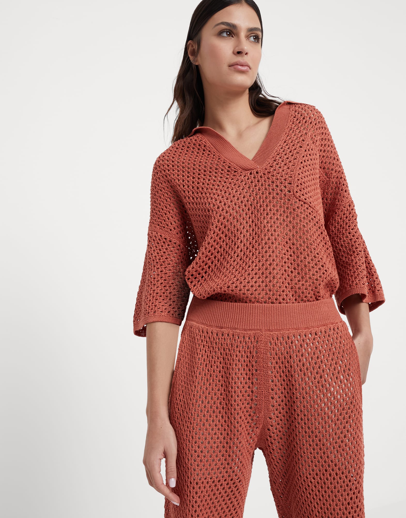 Cotton net knit trousers