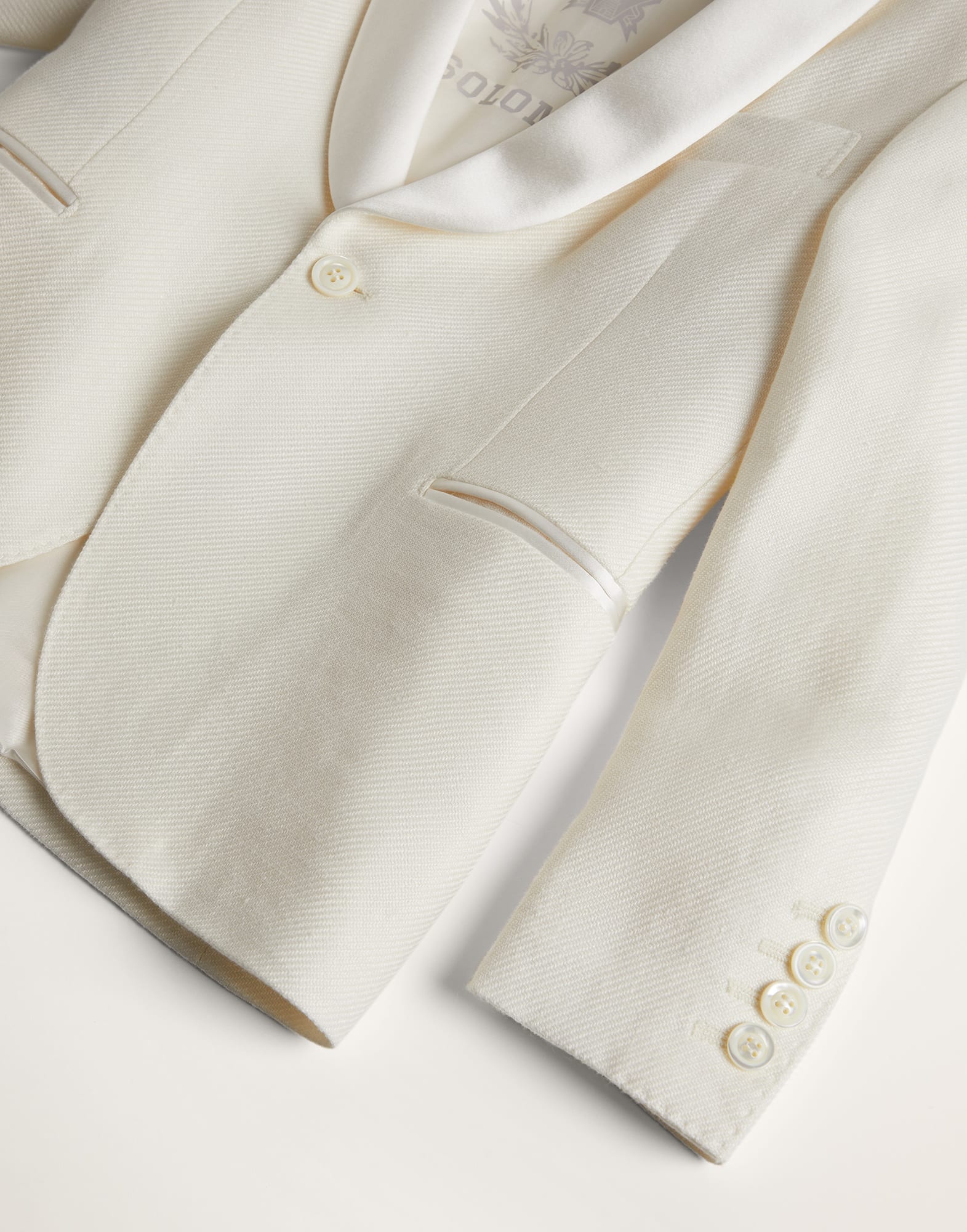 Linen, wool and silk diagonal tuxedo jacket