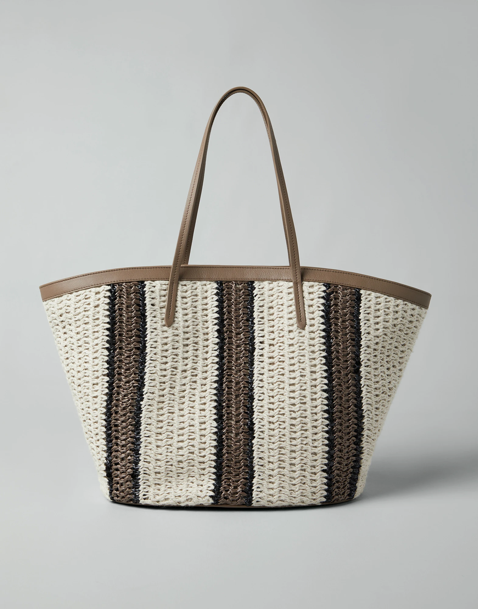 Raffia-effect knit striped shopper bag