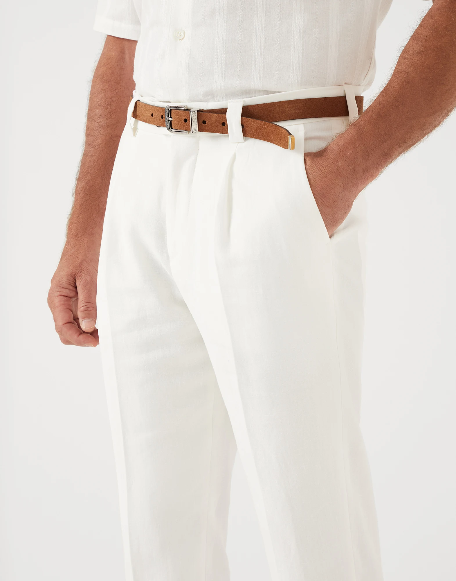 Twisted linen leisure fit trousers with pleat