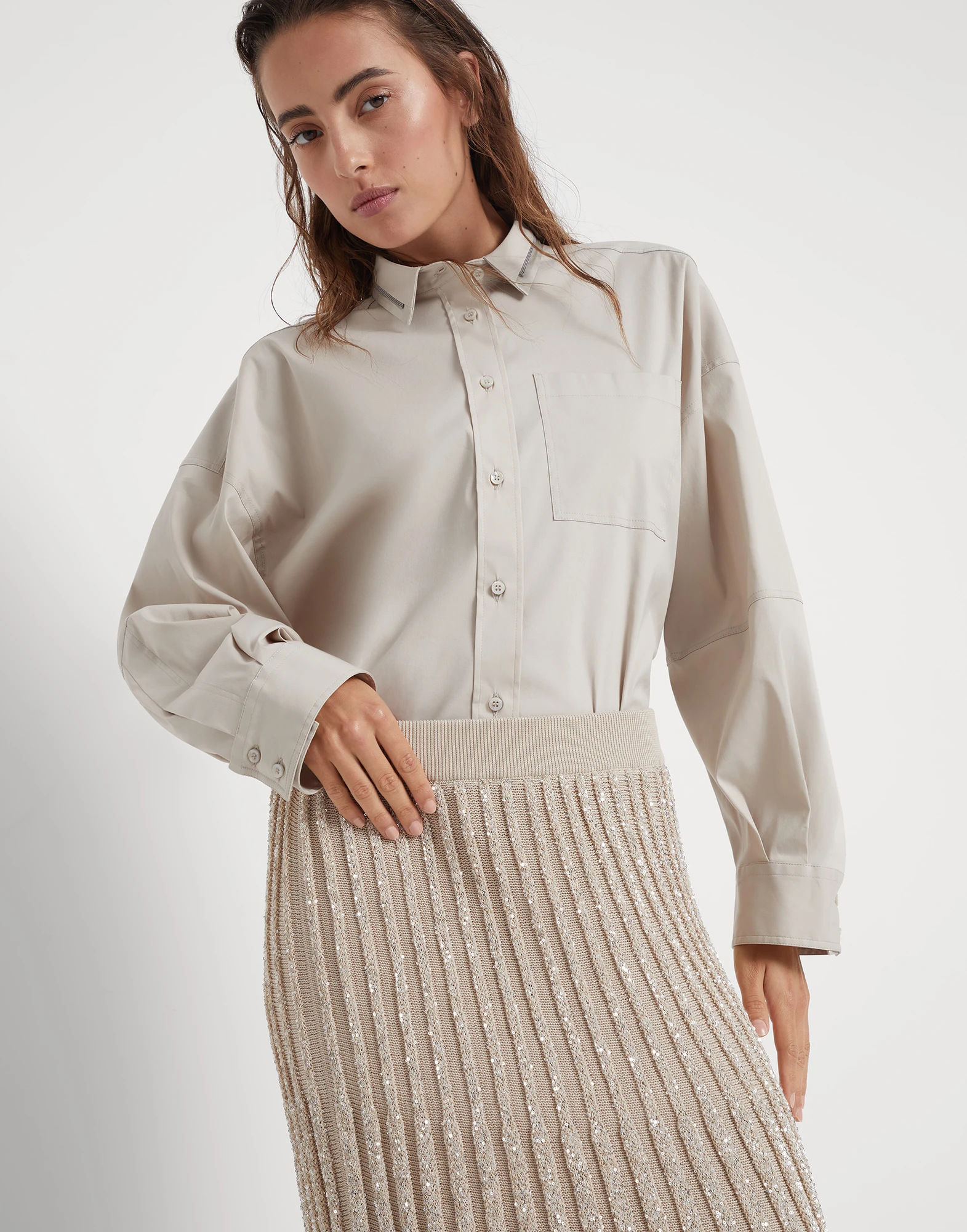 Cotton dazzling rib knit midi skirt