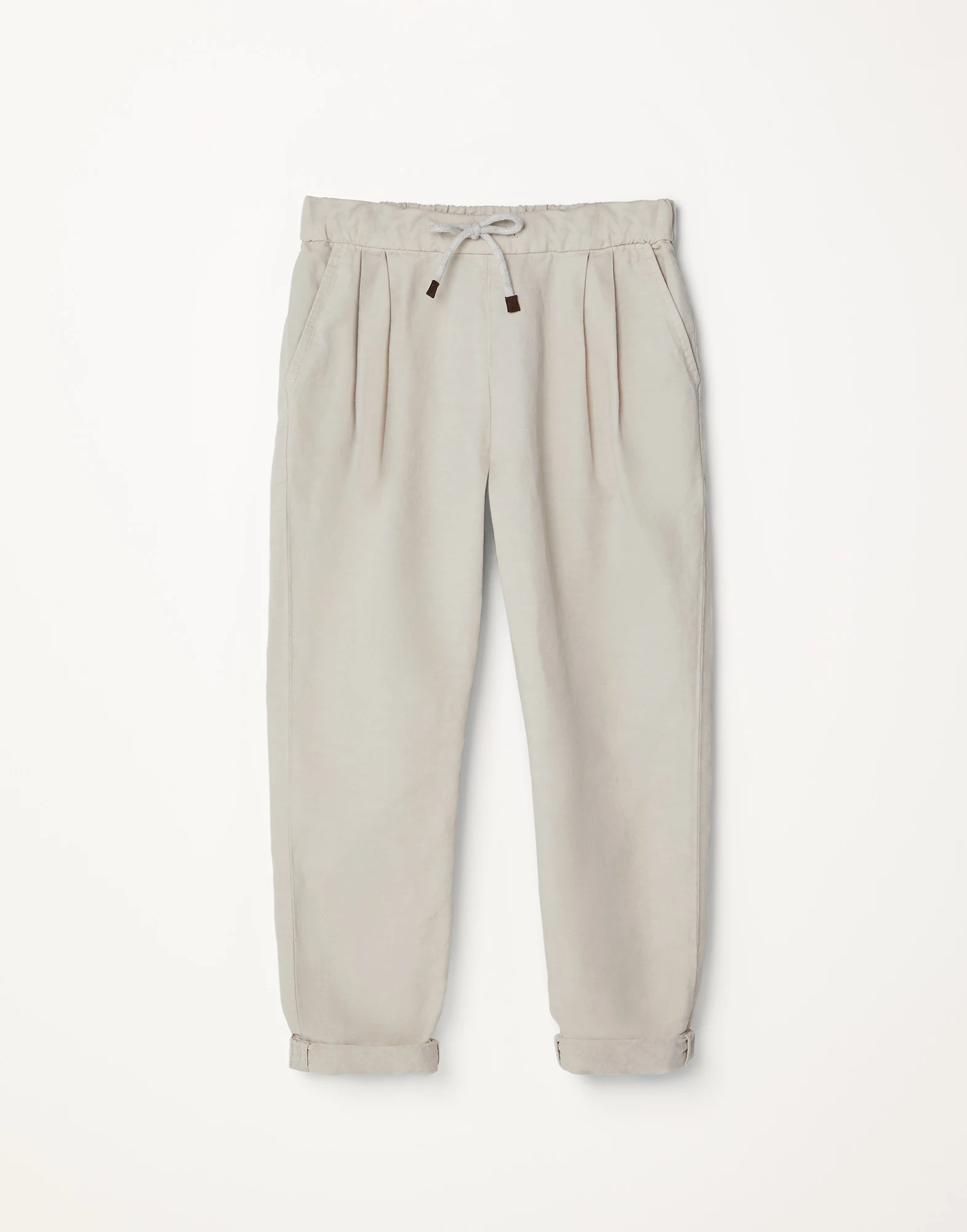 Garment-dyed trousers in twisted linen and cotton gabardine with drawstring