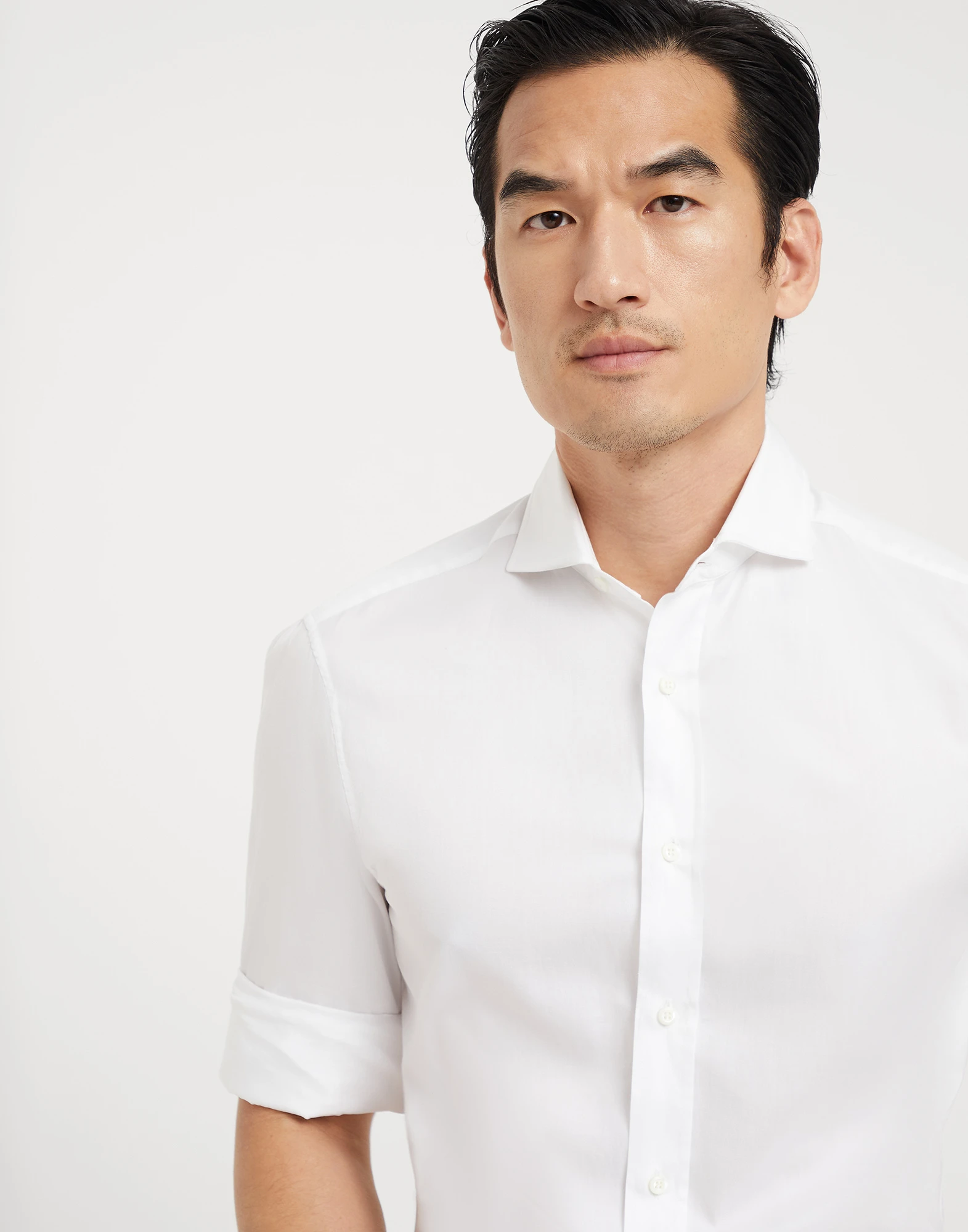 Twill slim fit shirt with spread collar
