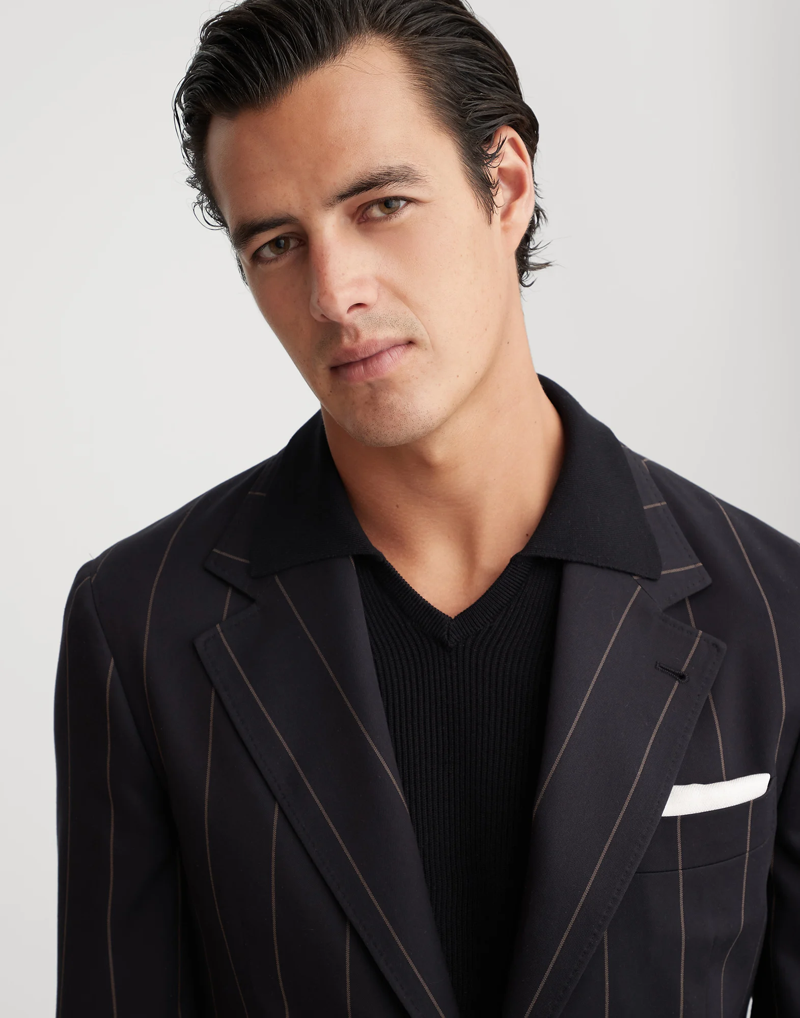 Wool and Sea Island cotton chalk stripe gabardine deconstructed Cavallo blazer
