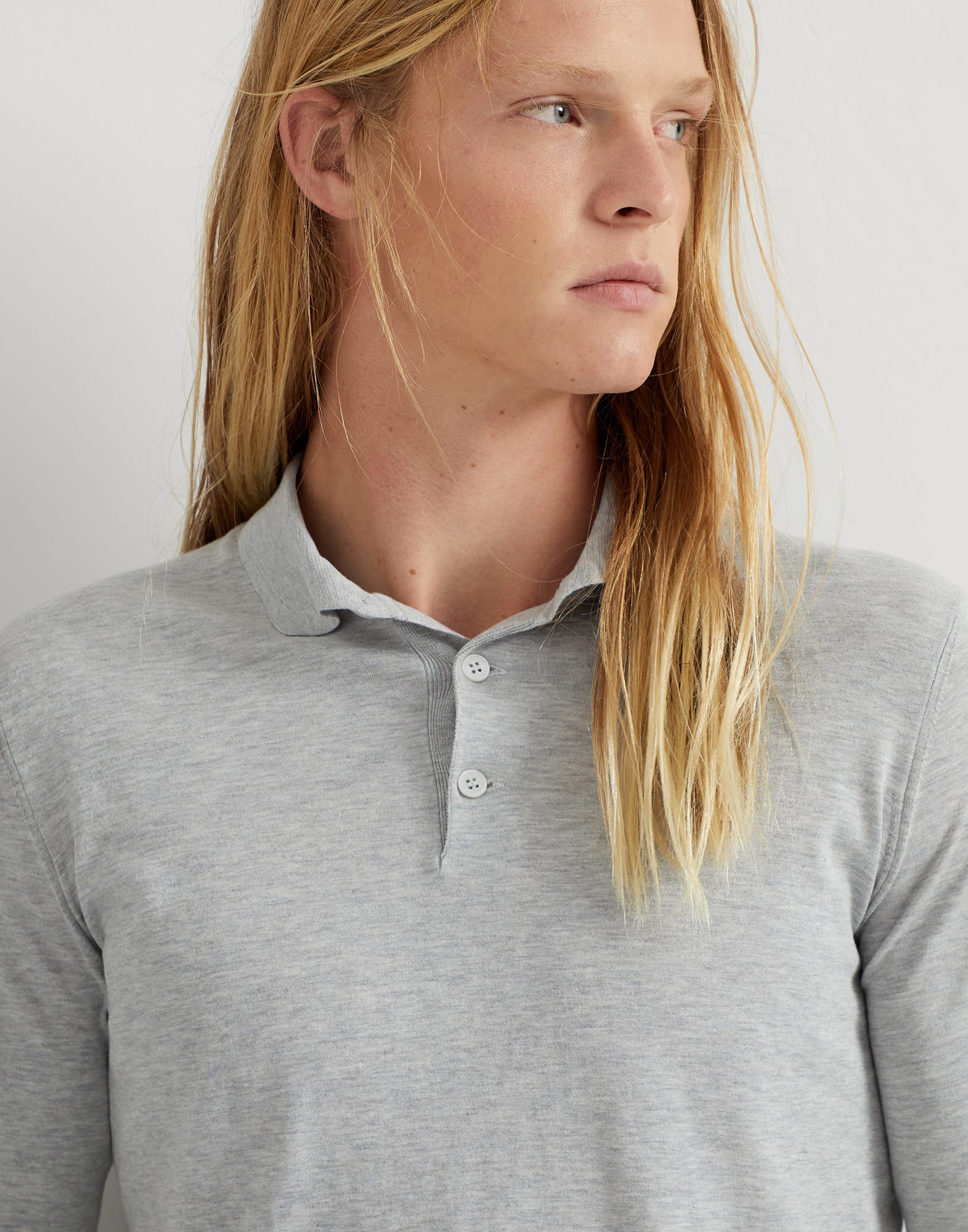 Cotton and silk lightweight knit polo with long sleeves