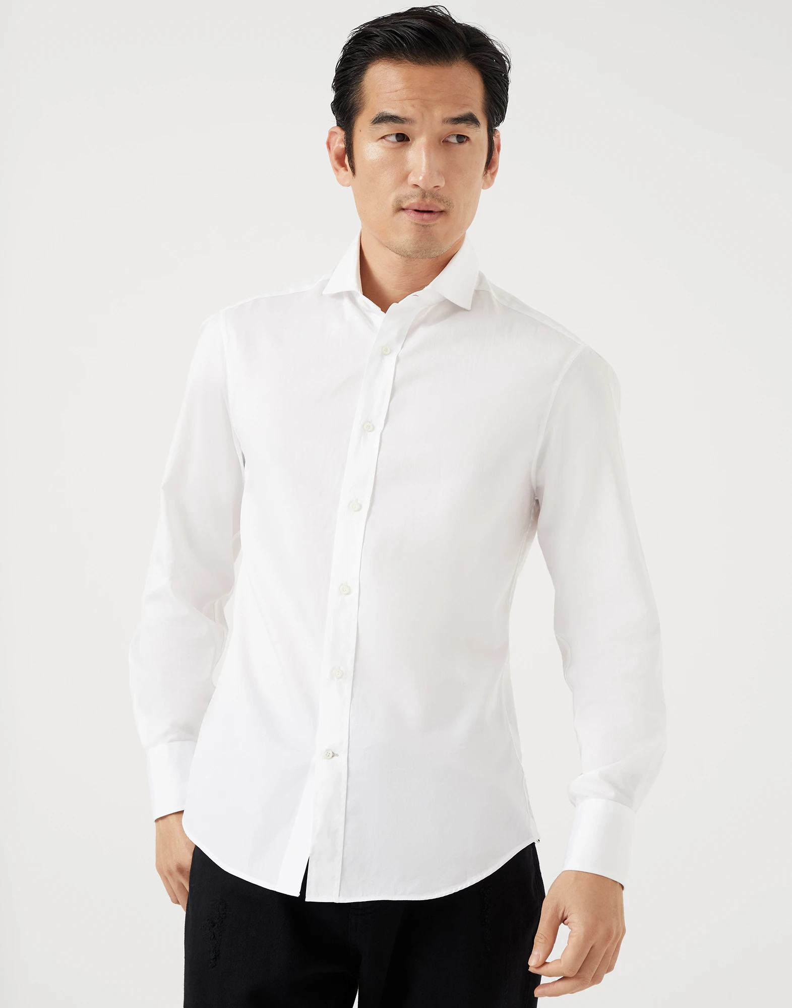 Twill slim fit shirt with spread collar