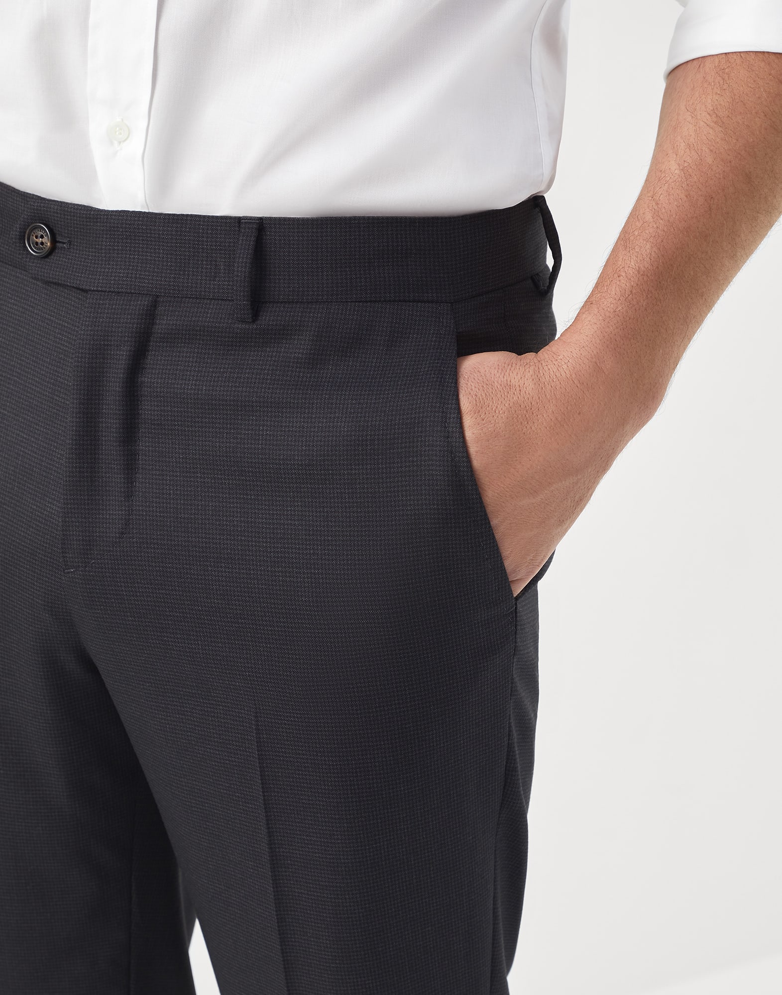 Virgin wool houndstooth formal fit trousers