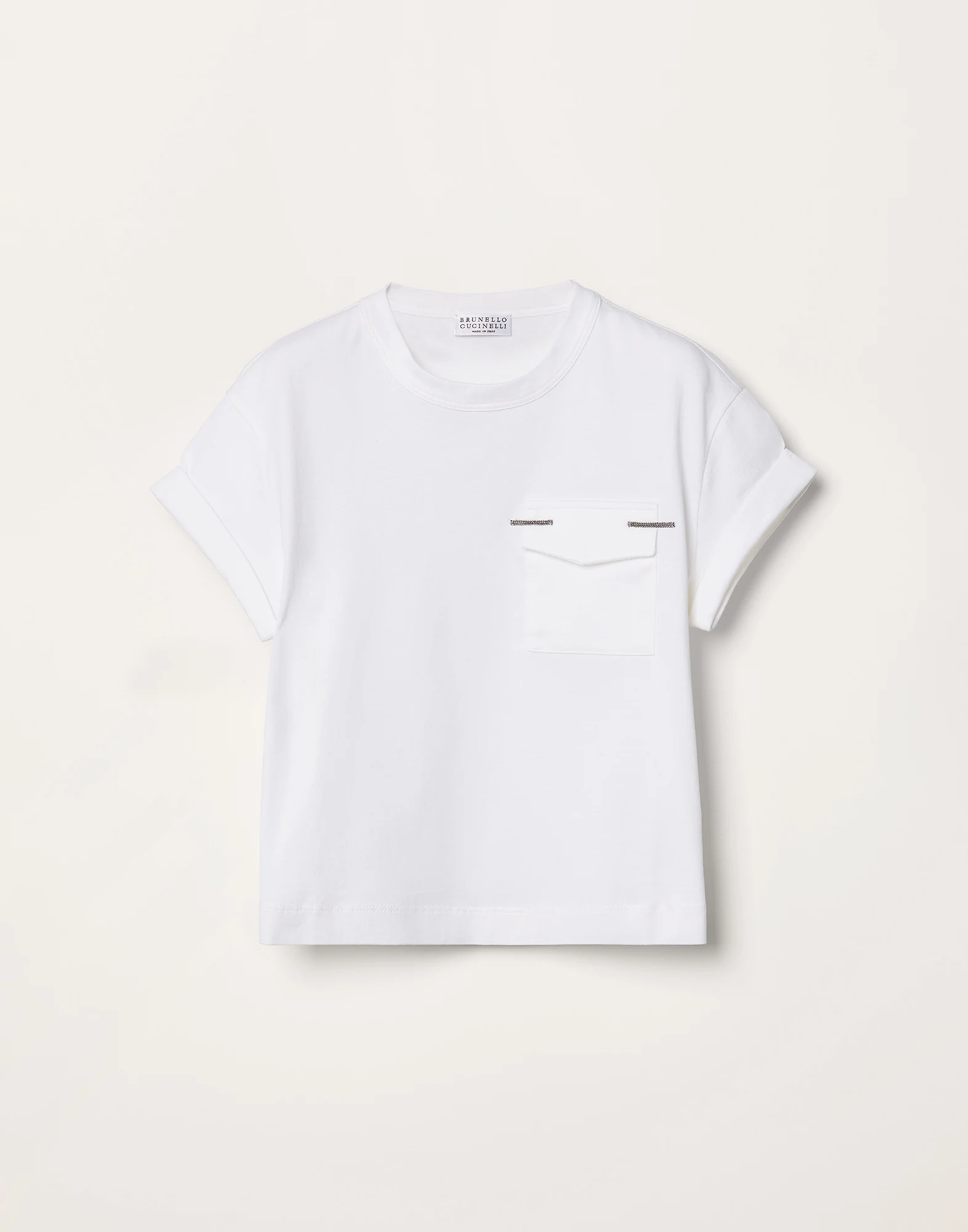 Cotton lightweight jersey T-shirt with chest pocket and monili