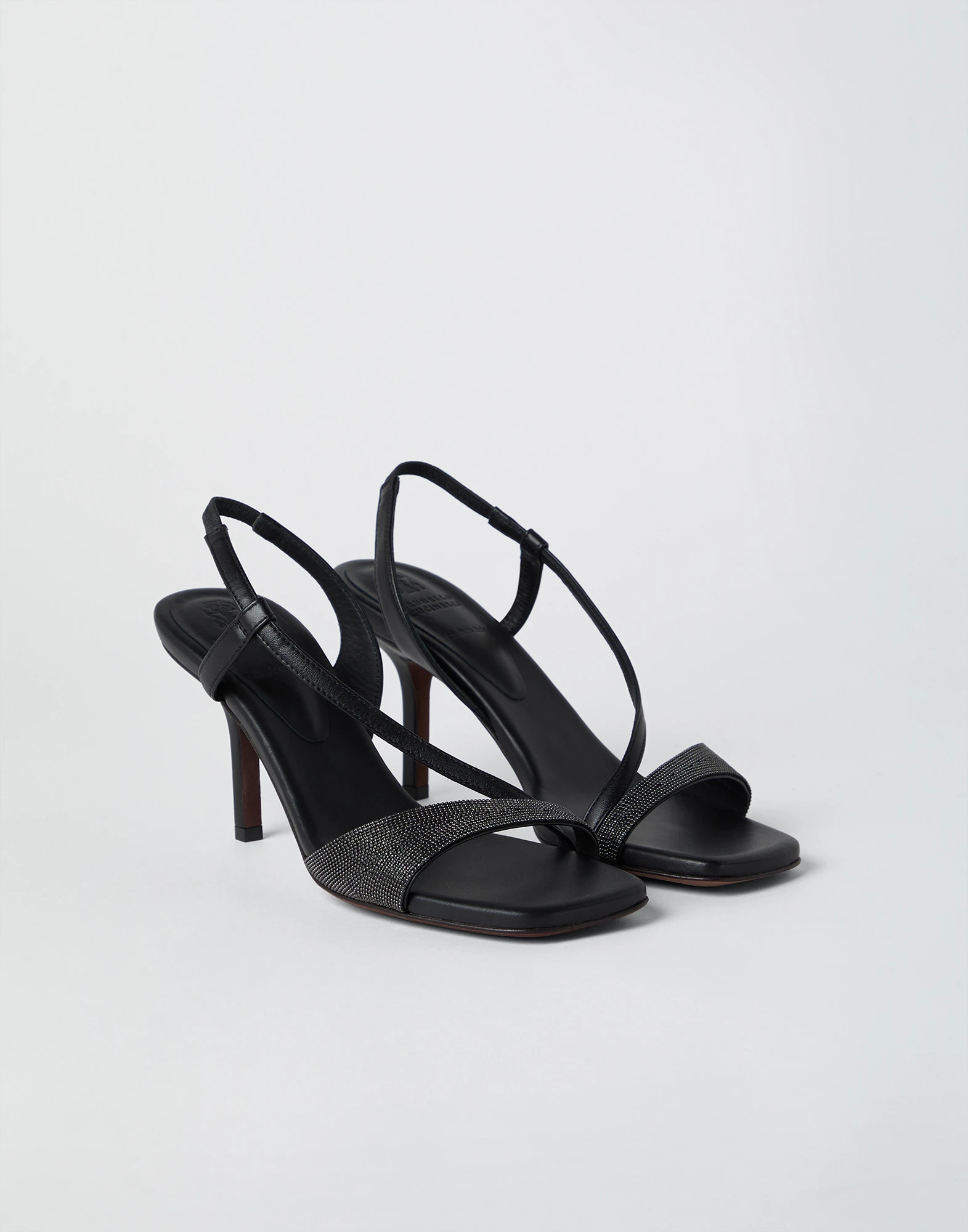 Nappa leather heels with precious straps