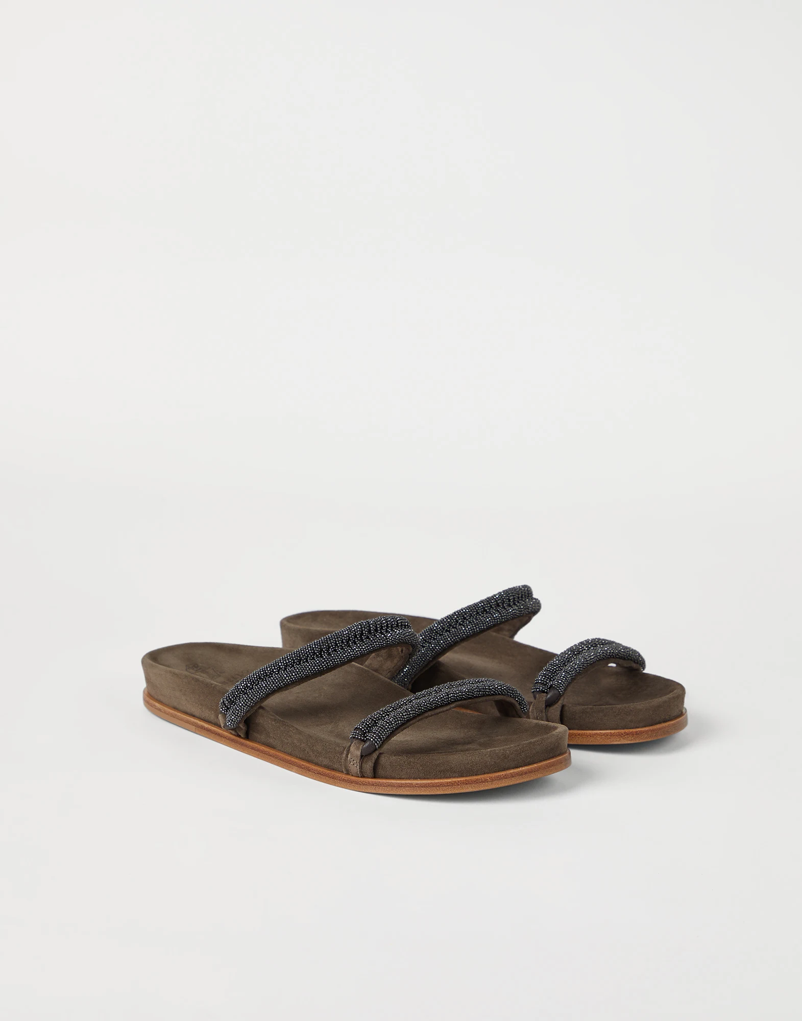 Suede slides with precious braided straps