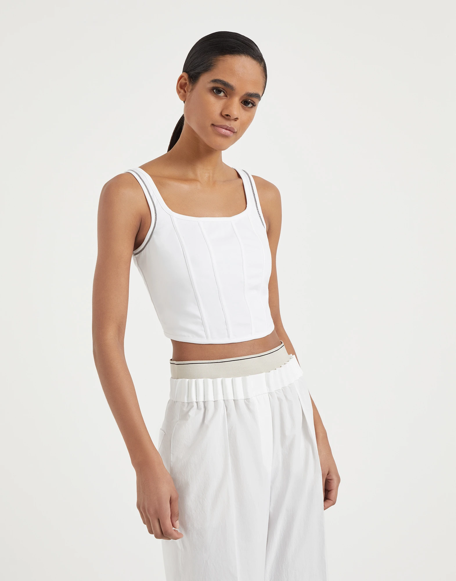 Couture interlock top with shiny contrast trims