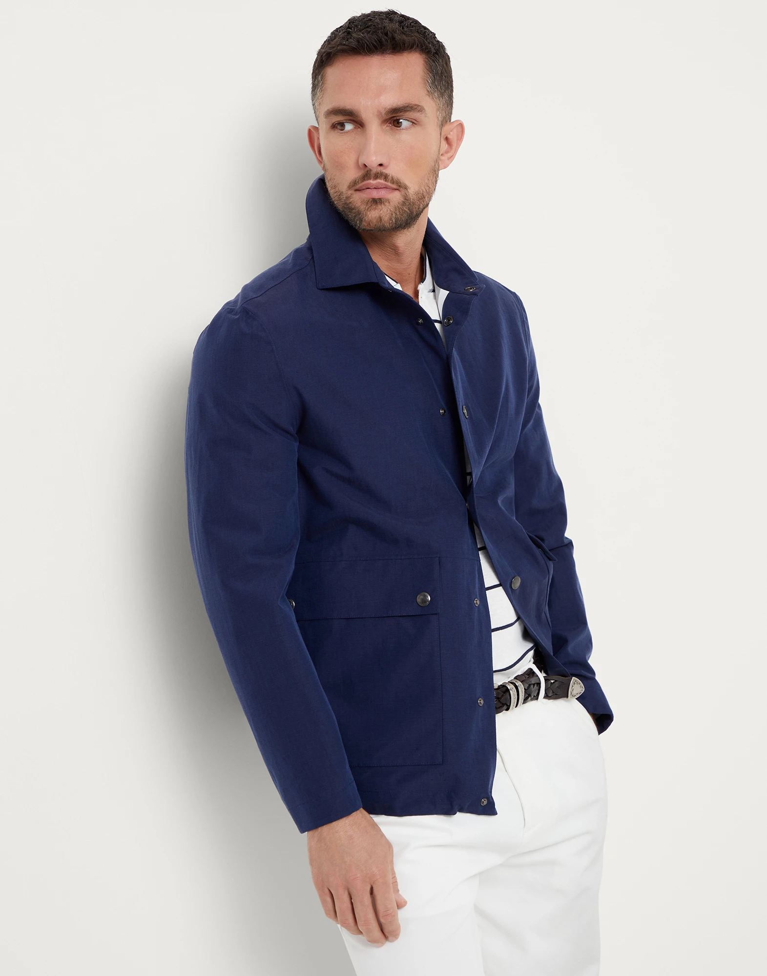 Linen and silk bonded panama overshirt with heat-bonded seams