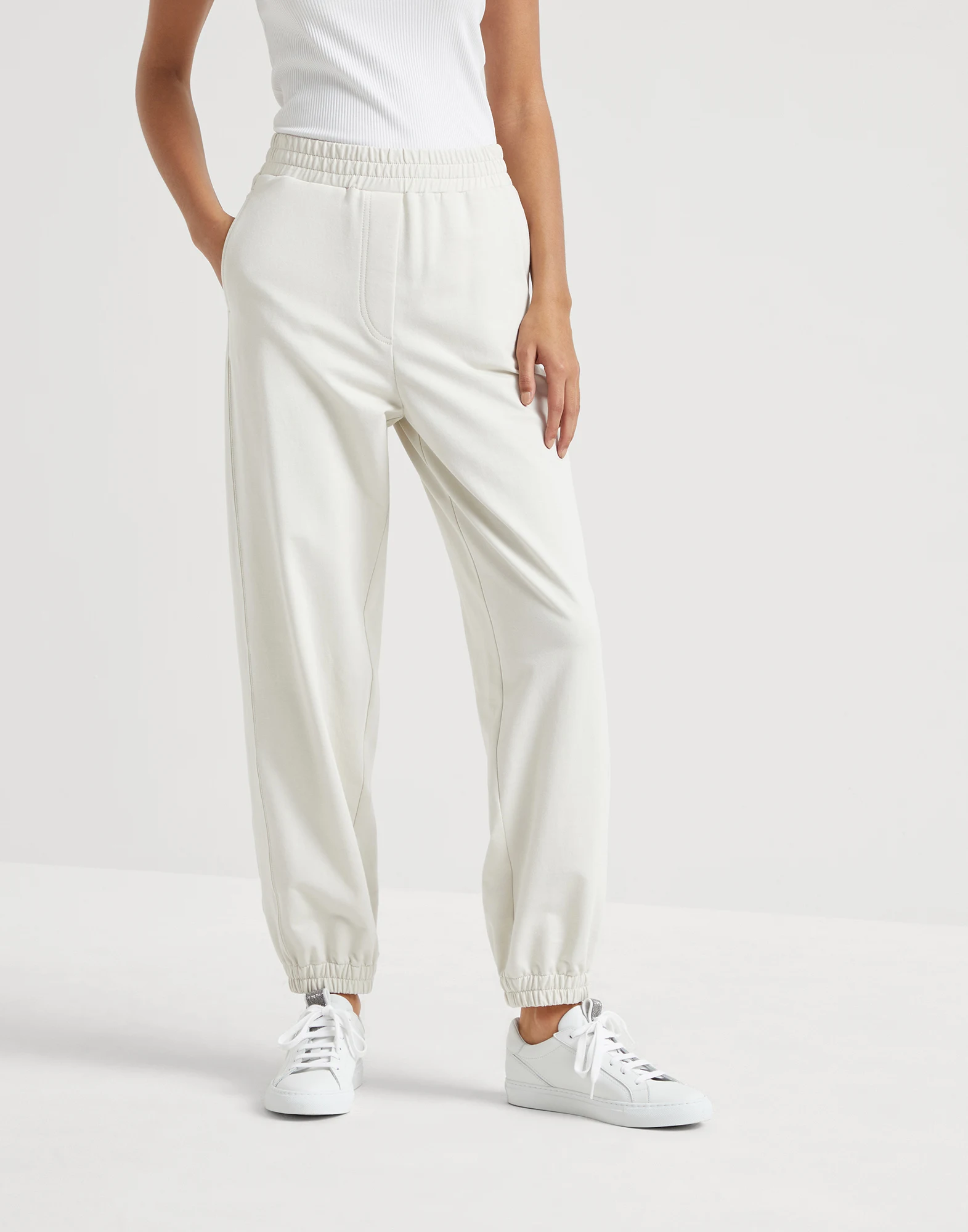 Stretch cotton lightweight French terry track trousers