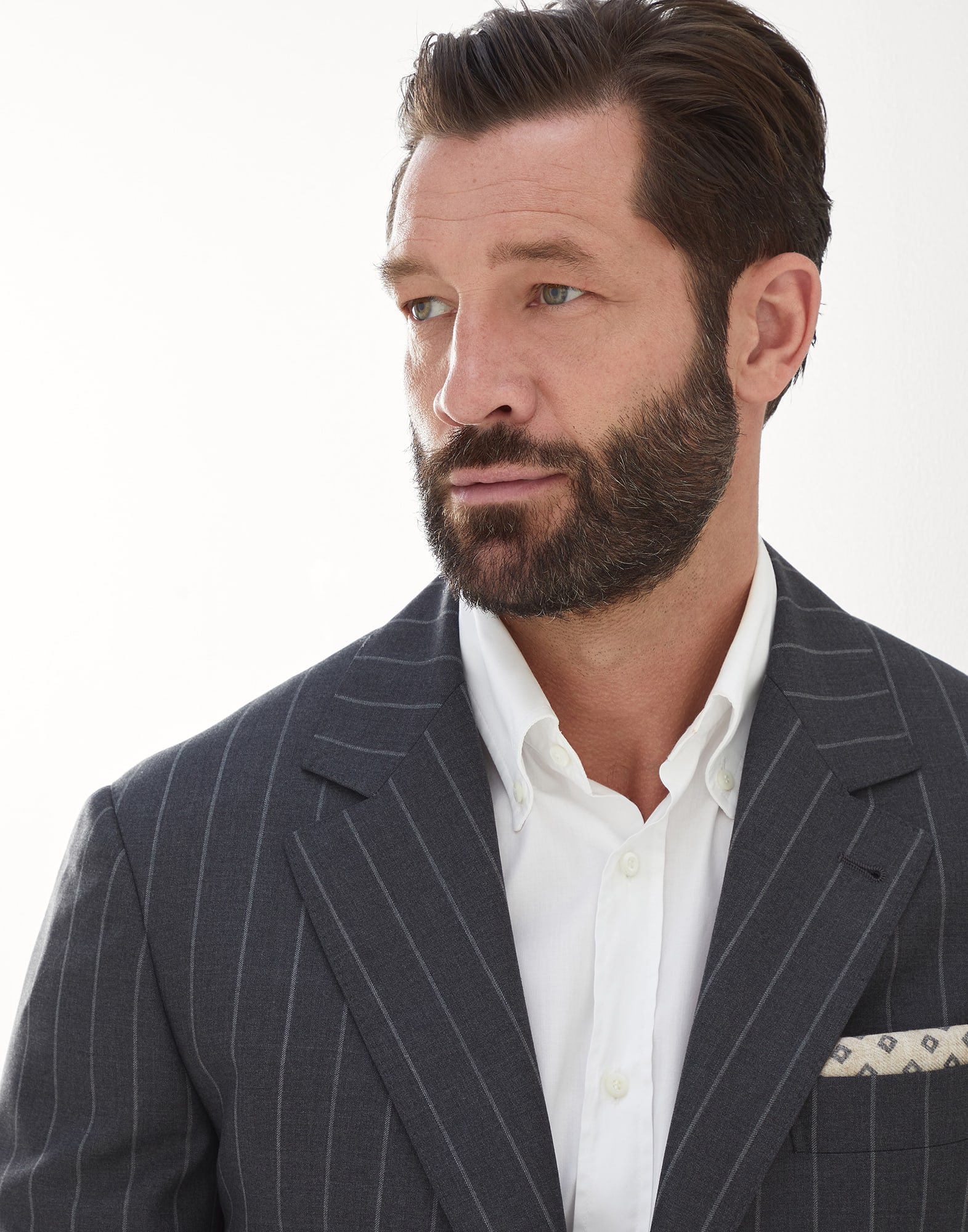 Super 150s virgin wool wide chalk stripe batavia blazer