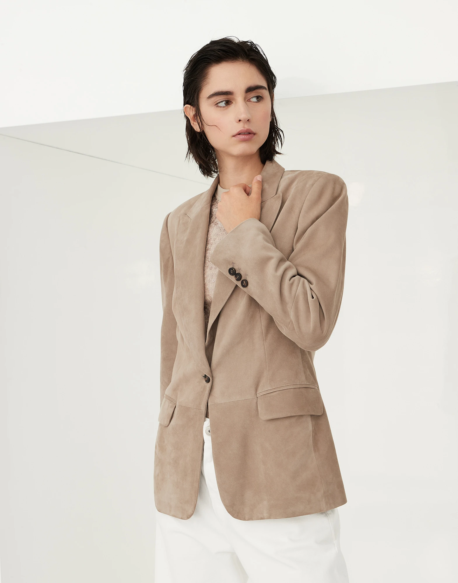 Suede blazer with monili