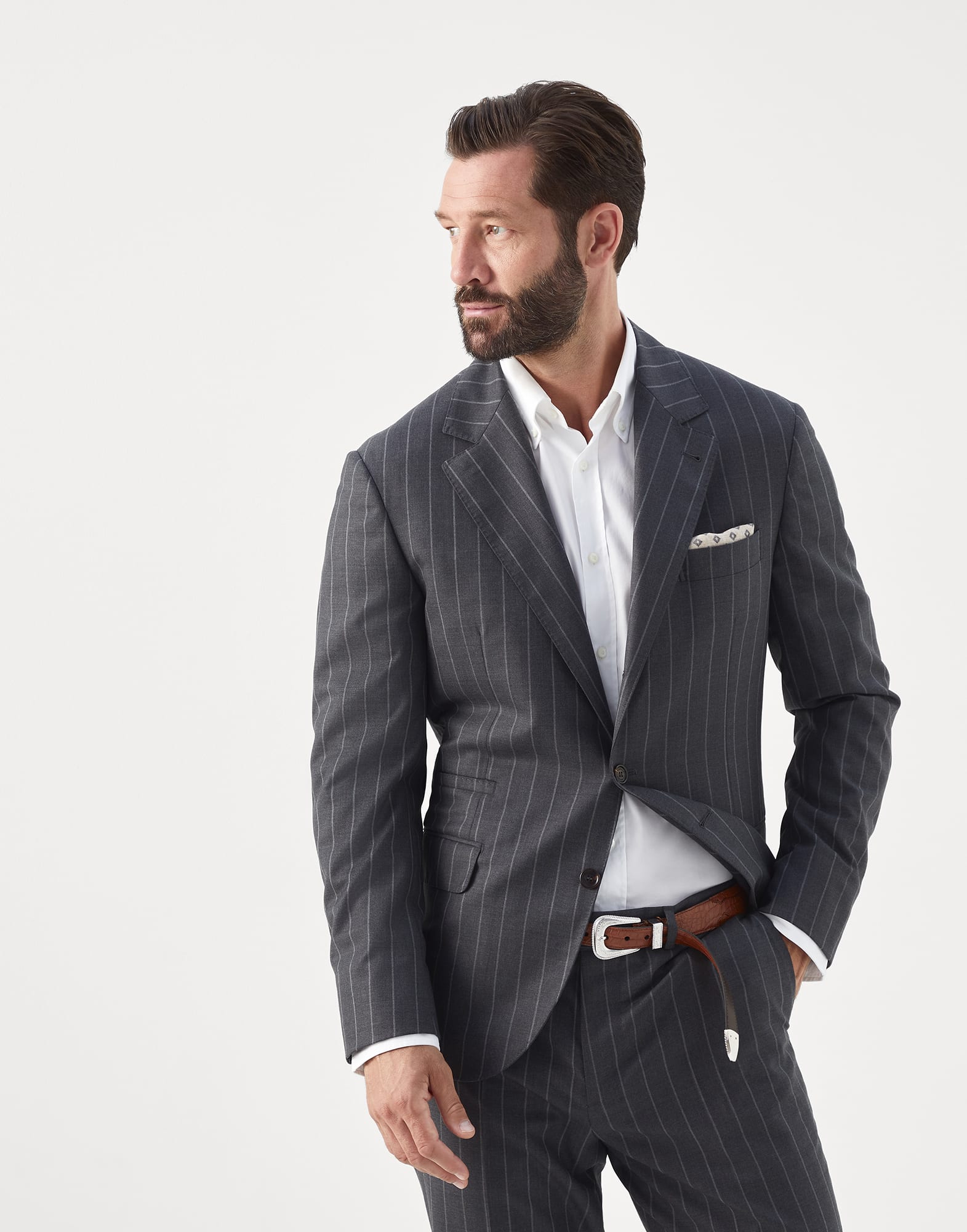 Super 150s virgin wool wide chalk stripe batavia blazer